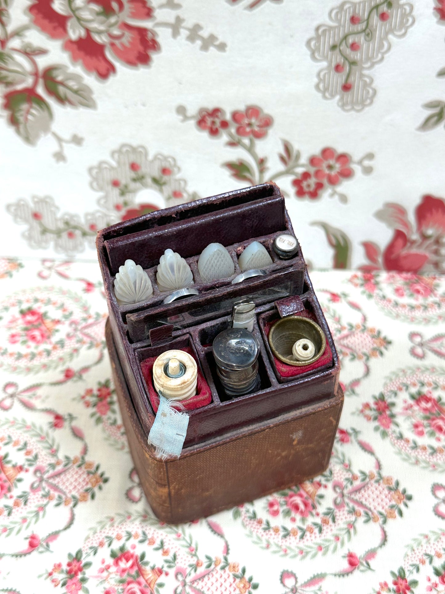 Antique French Small Case With Complete Set Of Sewing Tools