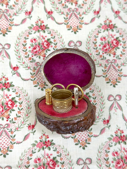 Antique French Walnut Victorian Etui Sewing Set