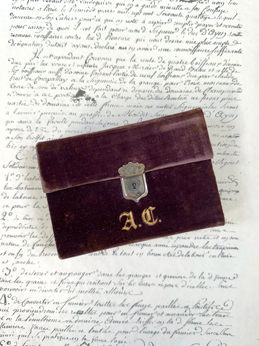 Antique French Velvet Fold Out Sewing Box And Needle Case