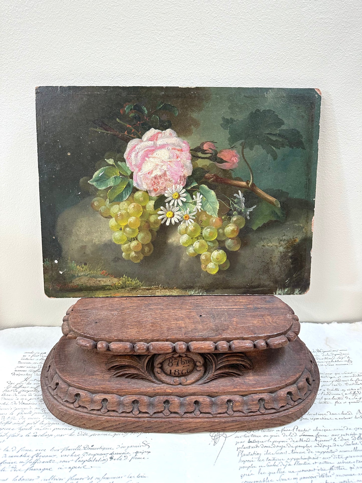 Antique European Still Life Flower Arrangement Painting