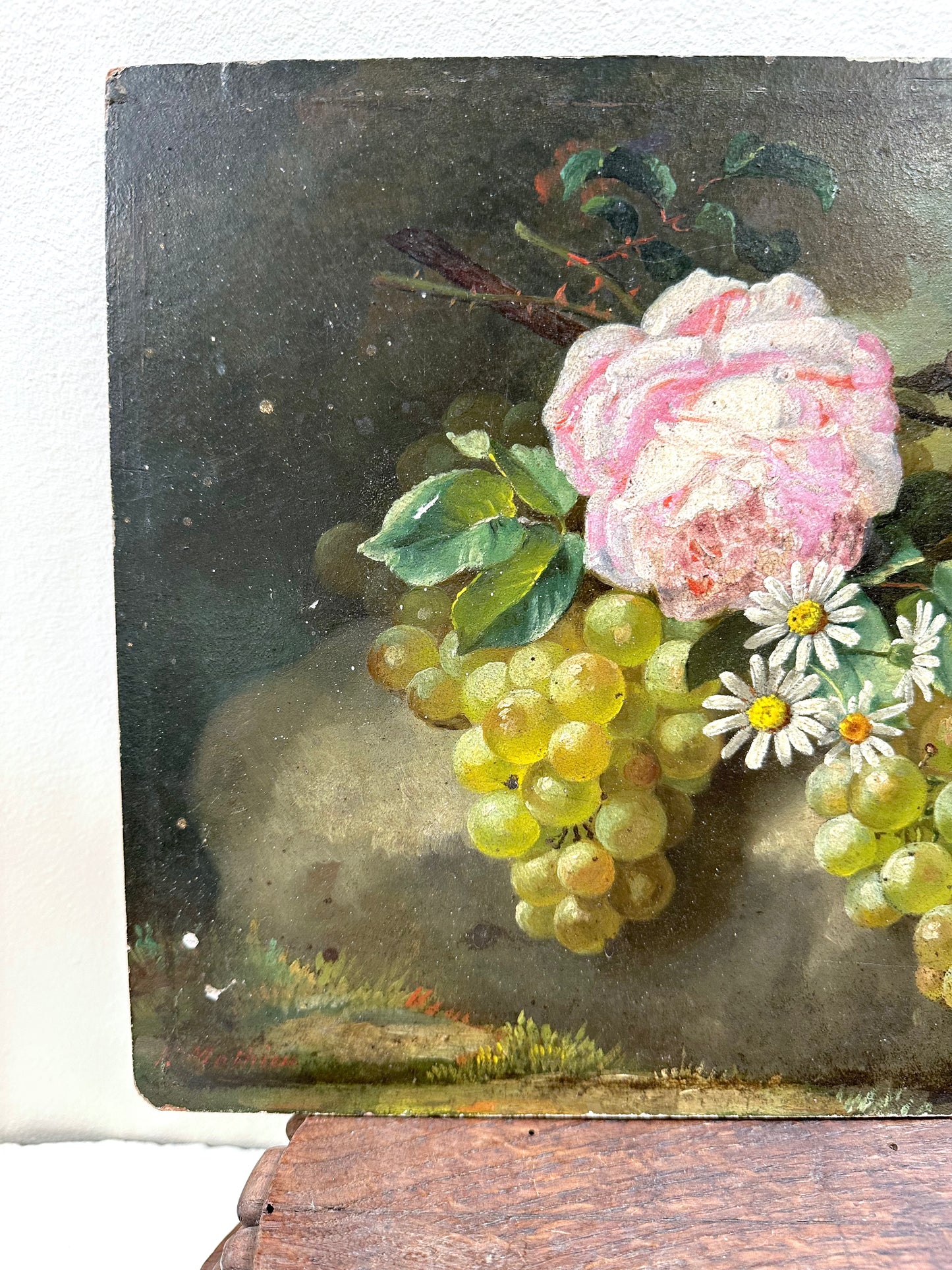 Antique European Still Life Flower Arrangement Painting