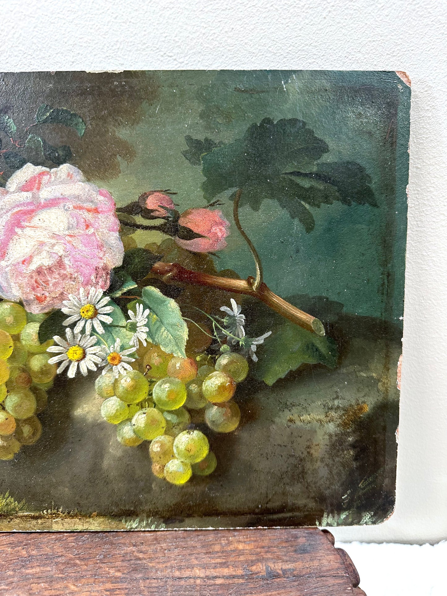 Antique European Still Life Flower Arrangement Painting