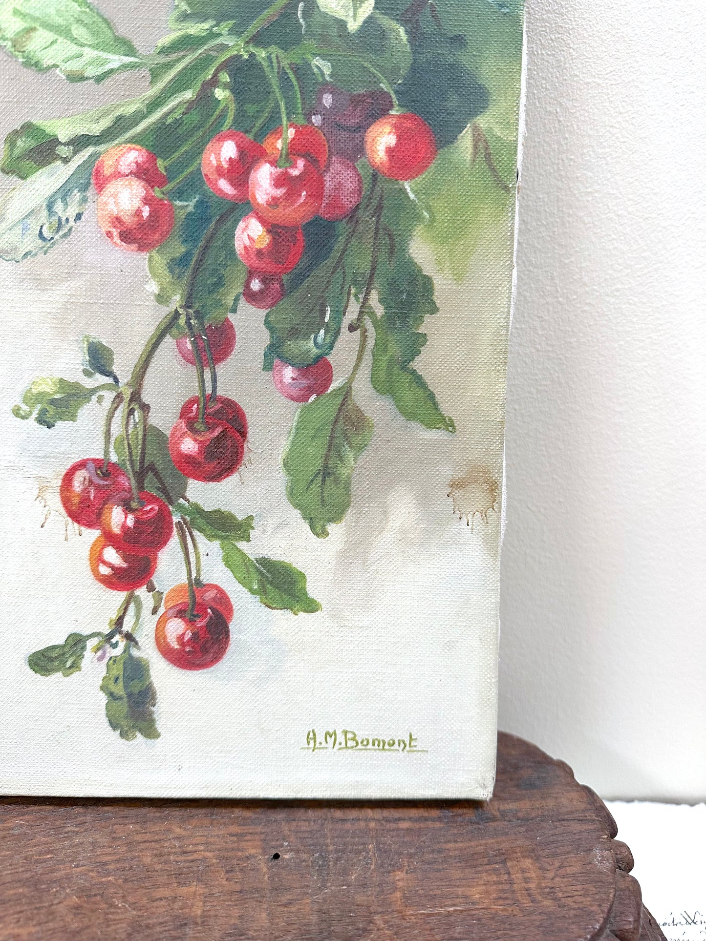 Vintage European Cherry Branch Painting