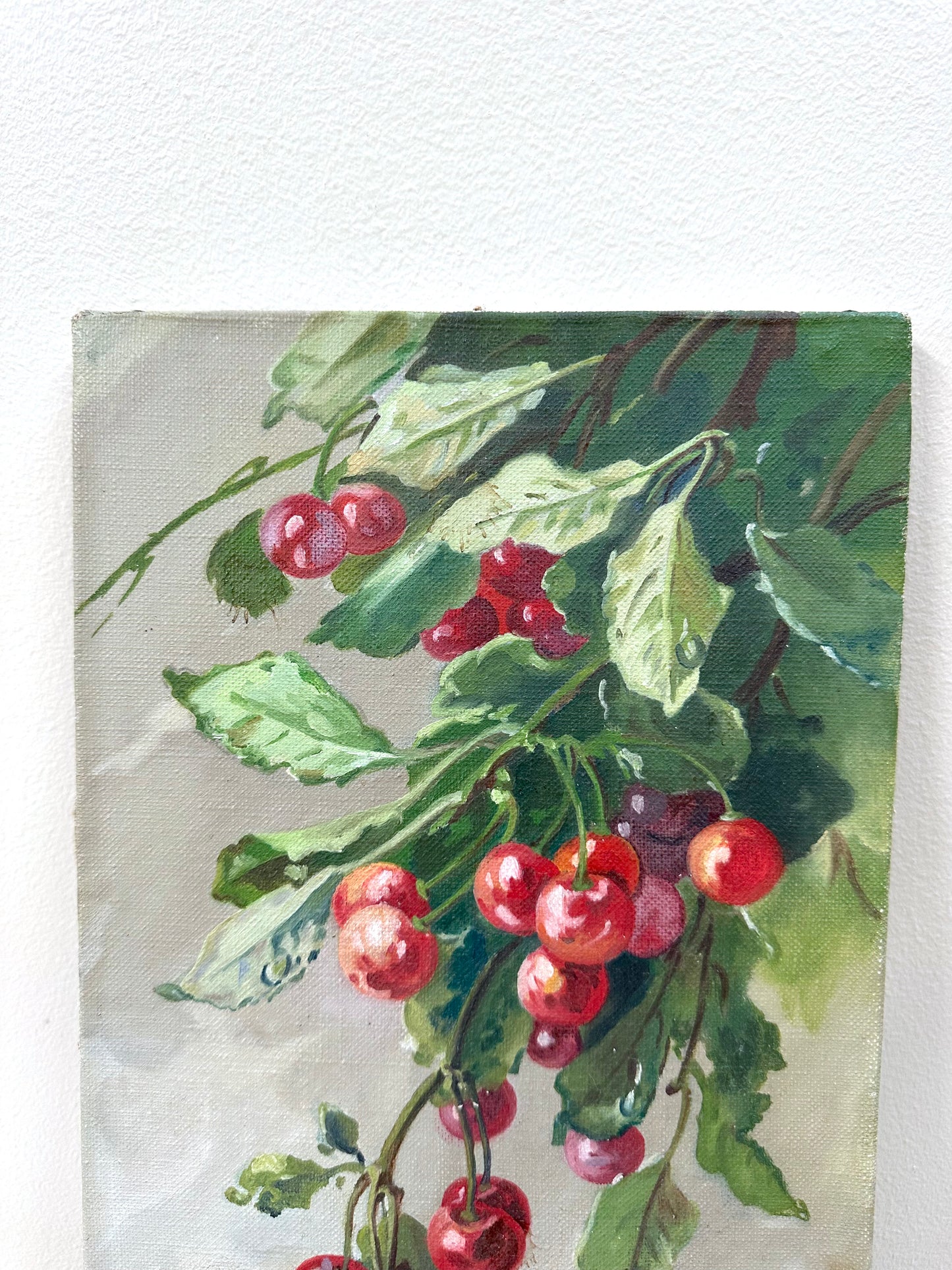 Vintage European Cherry Branch Painting