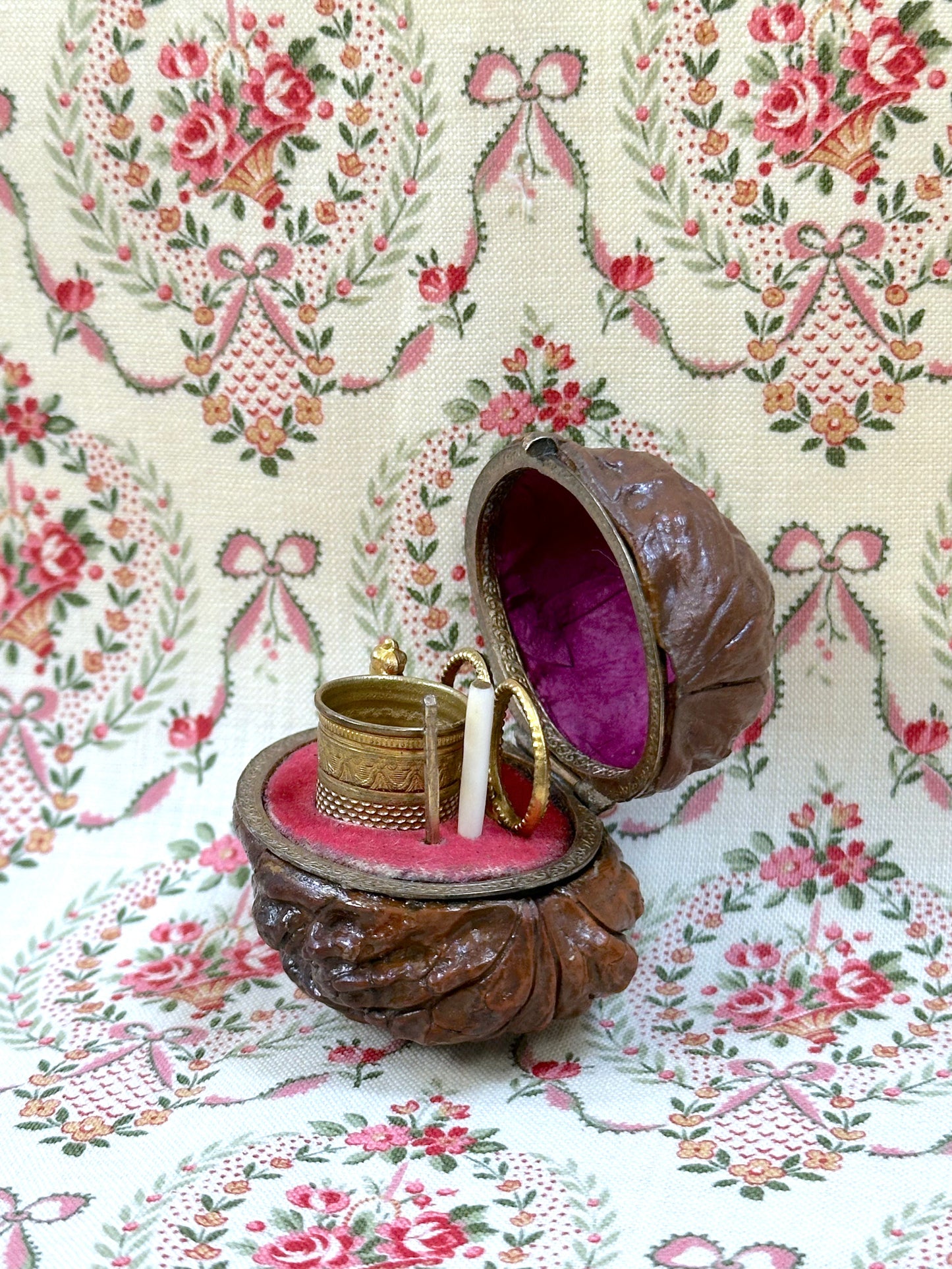 Antique French Walnut Victorian Etui Sewing Set