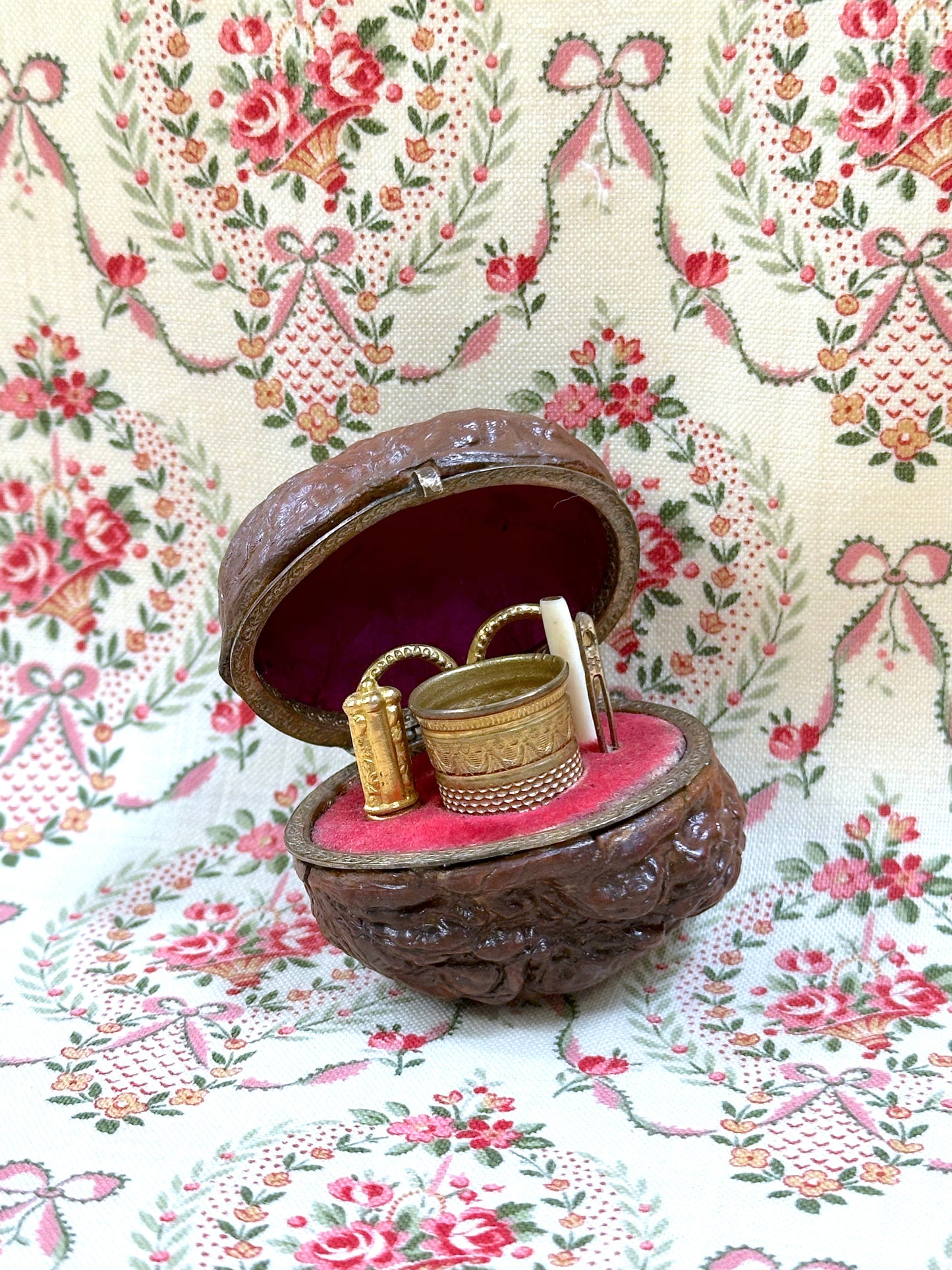 Antique French Walnut Victorian Etui Sewing Set