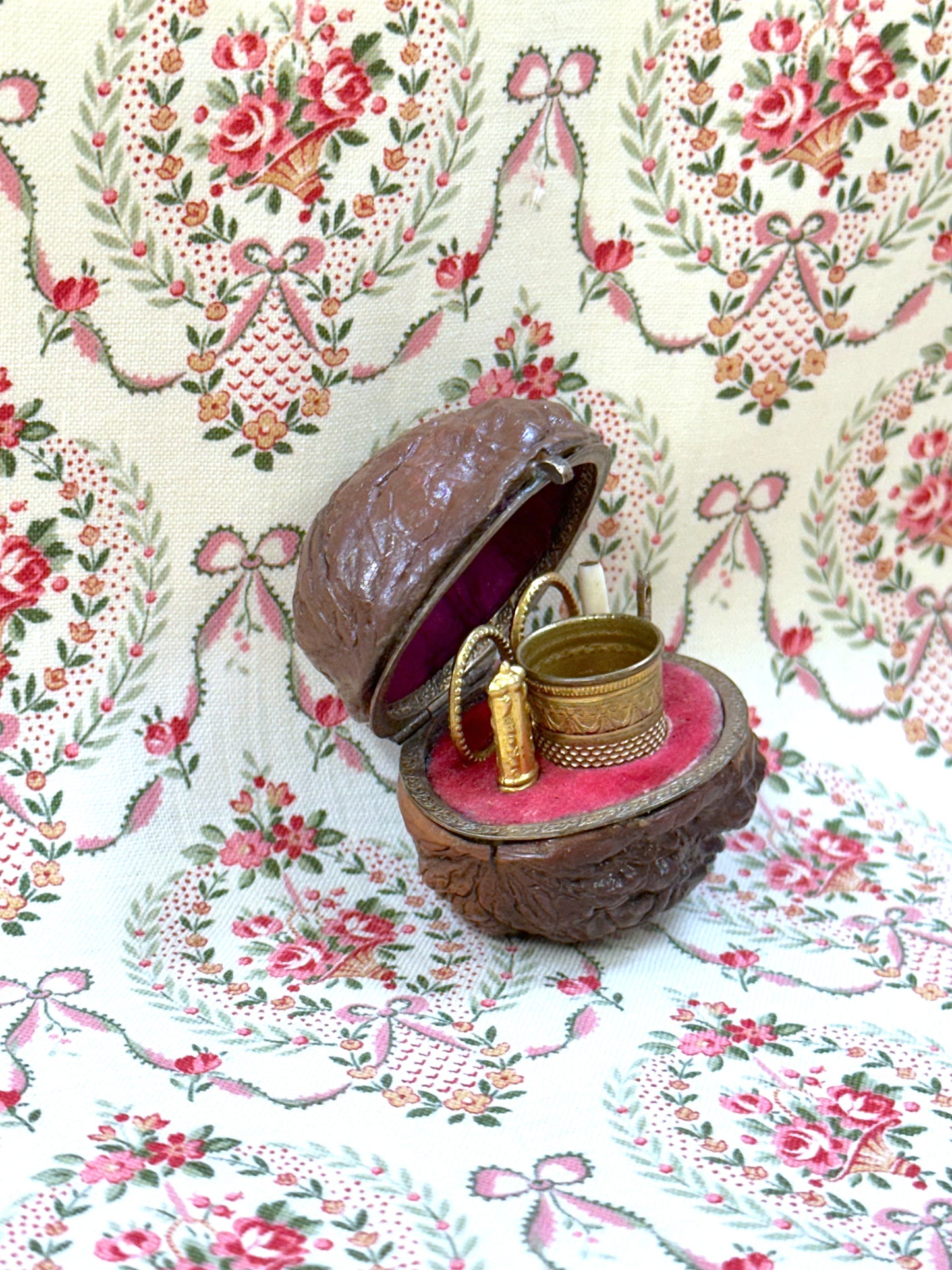 Antique French Walnut Victorian Etui Sewing Set