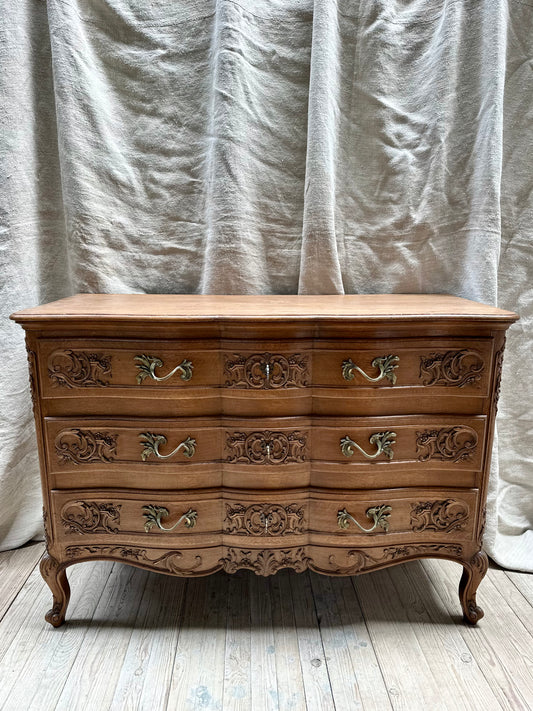 Antique French Oak 3 Drawer Louis XV Style Commode