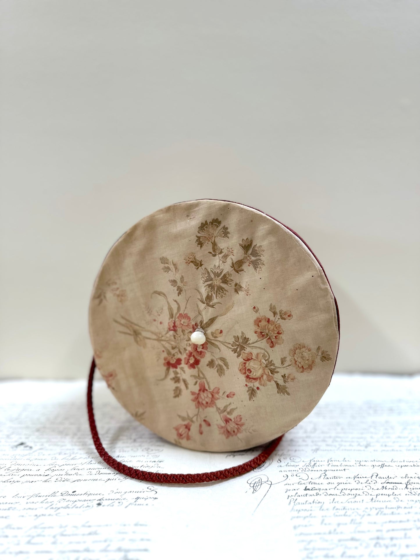 Round Antique French Fabric Covered Boudoir Box