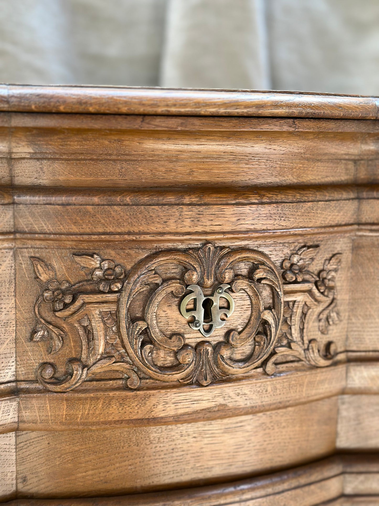 Antique French Oak 3 Drawer Louis XV Style Commode