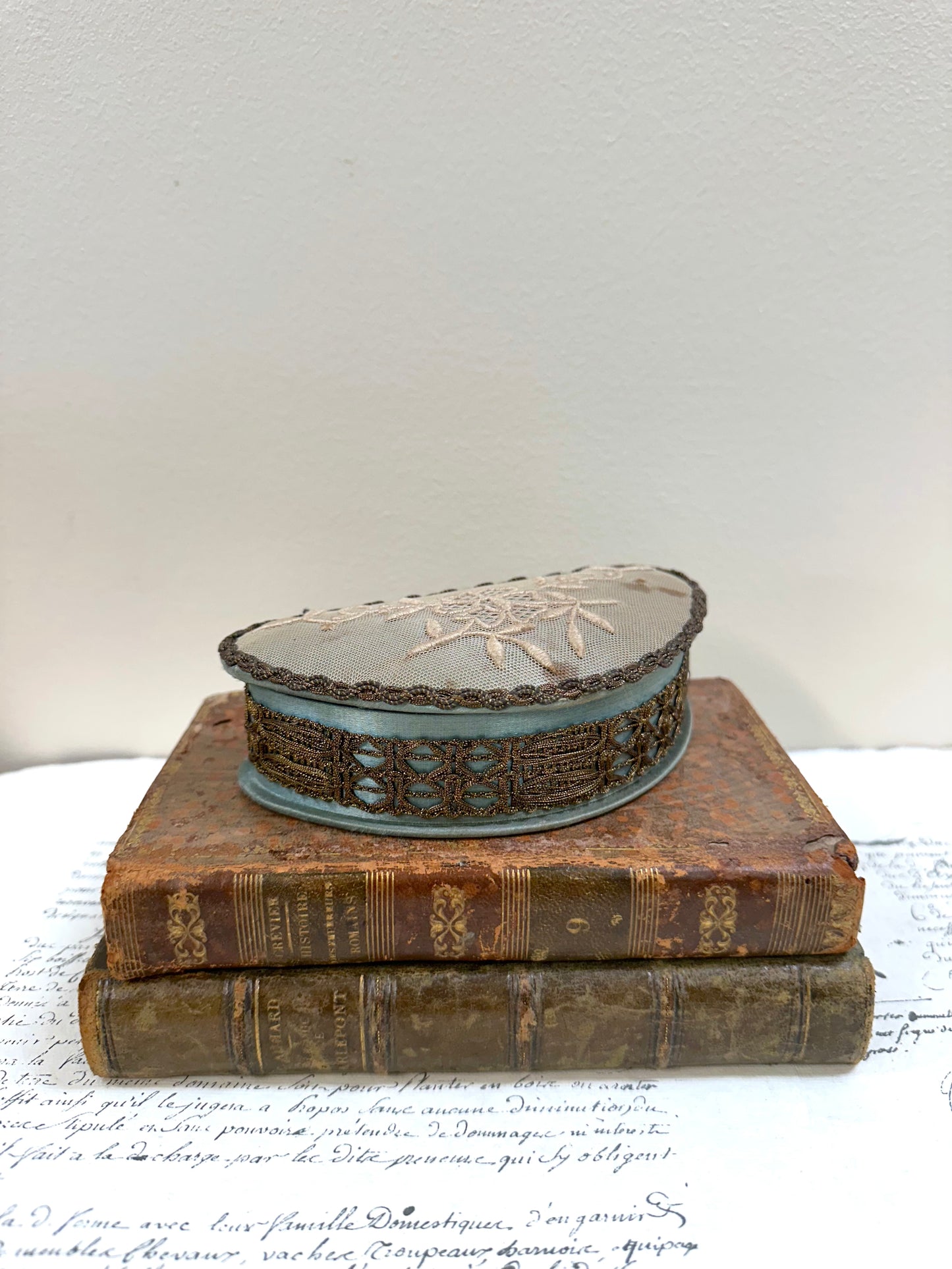 Small Antique French Fabric Covered Boudoir Box