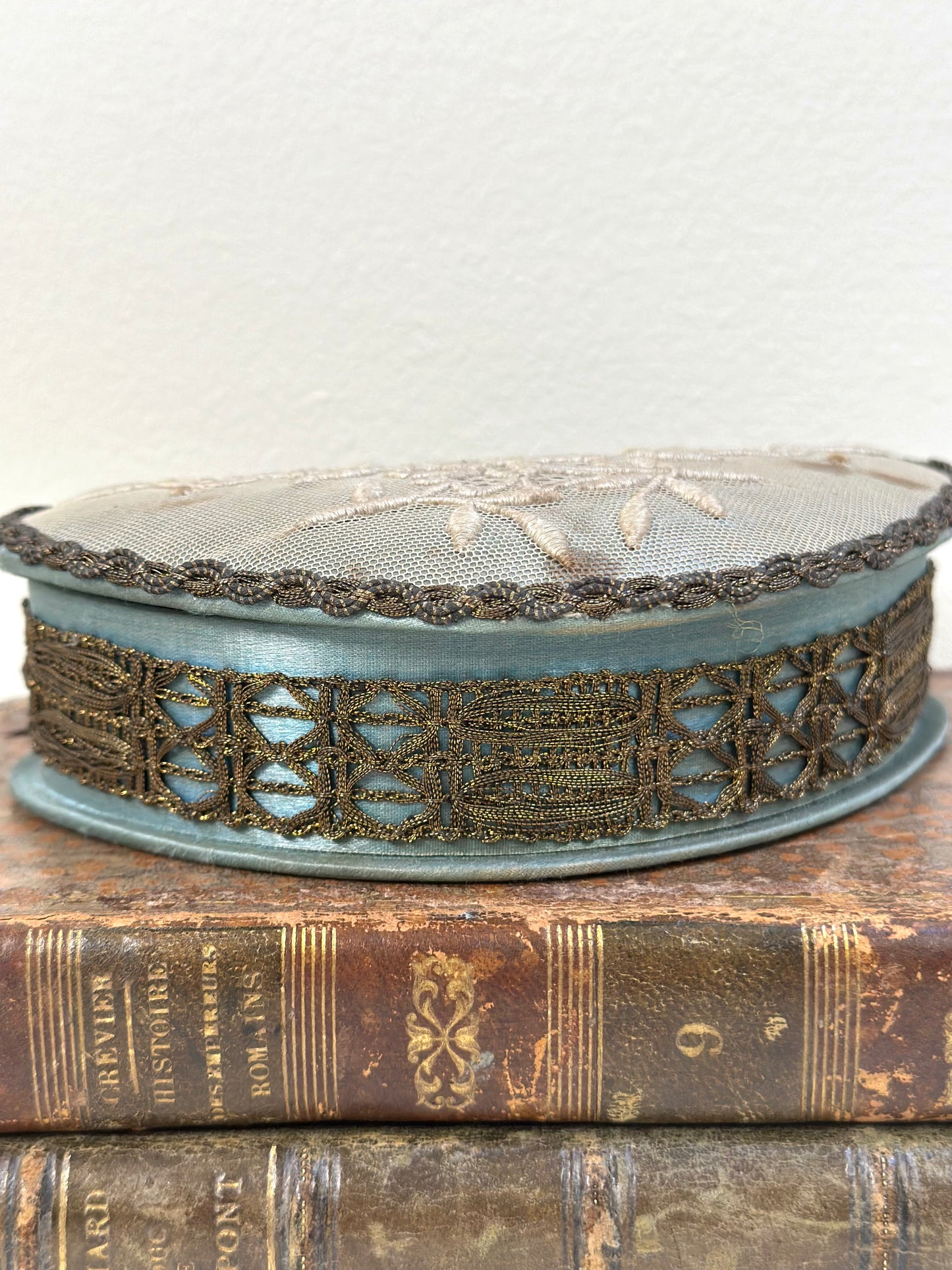 Small Antique French Fabric Covered Boudoir Box