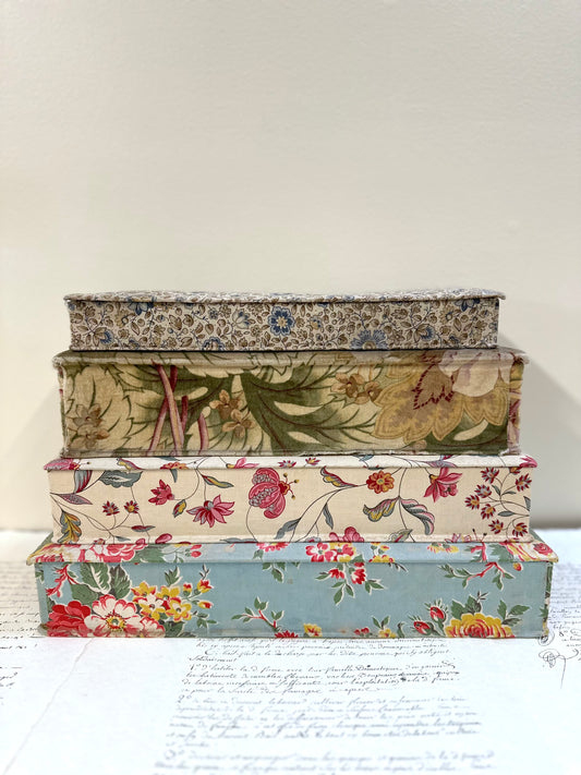 Antique French 'Jardin des Fleur' Fabric Covered Boudoir Boxes