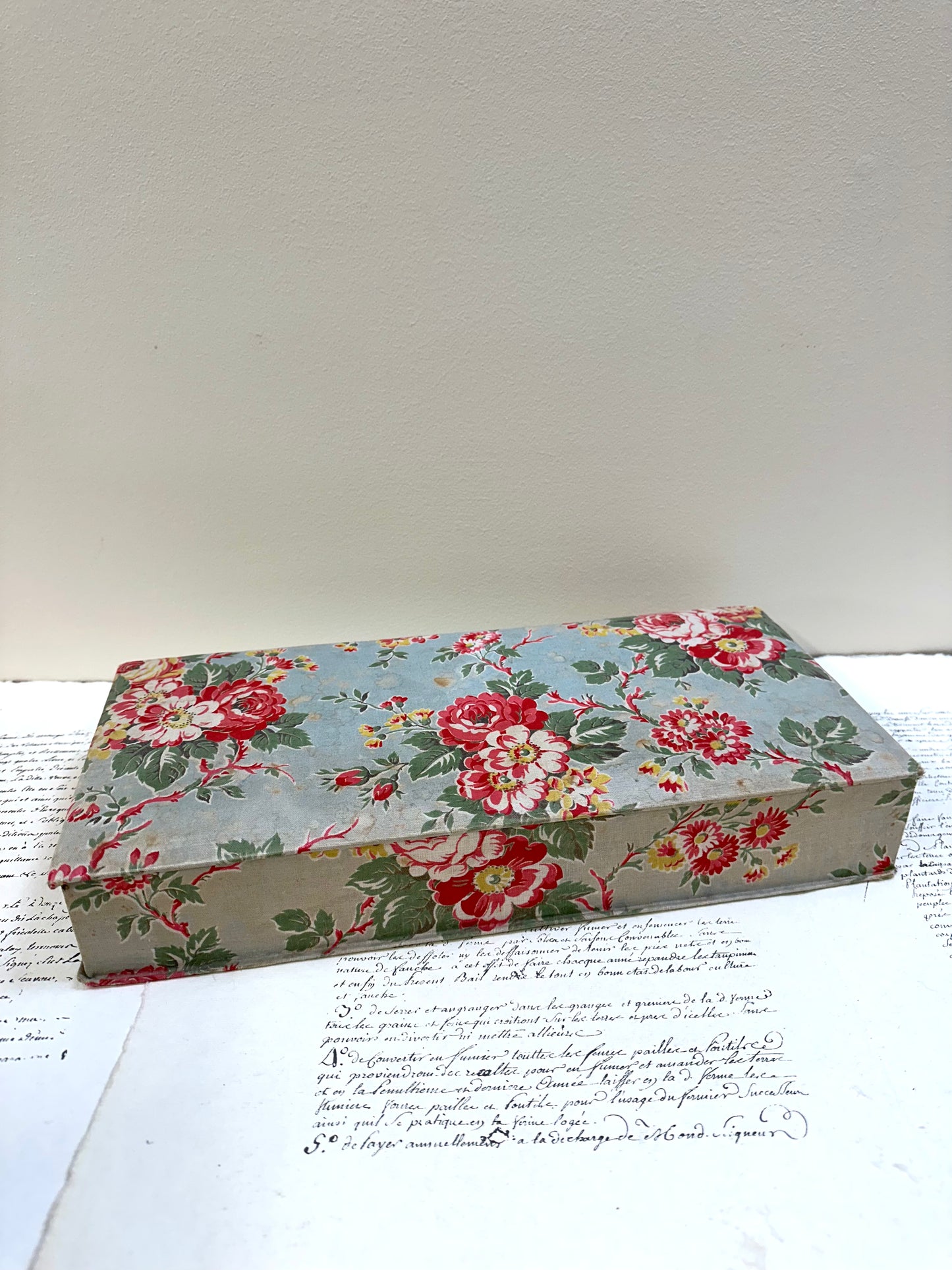 Antique French 'Jardin des Fleur' Fabric Covered Boudoir Boxes