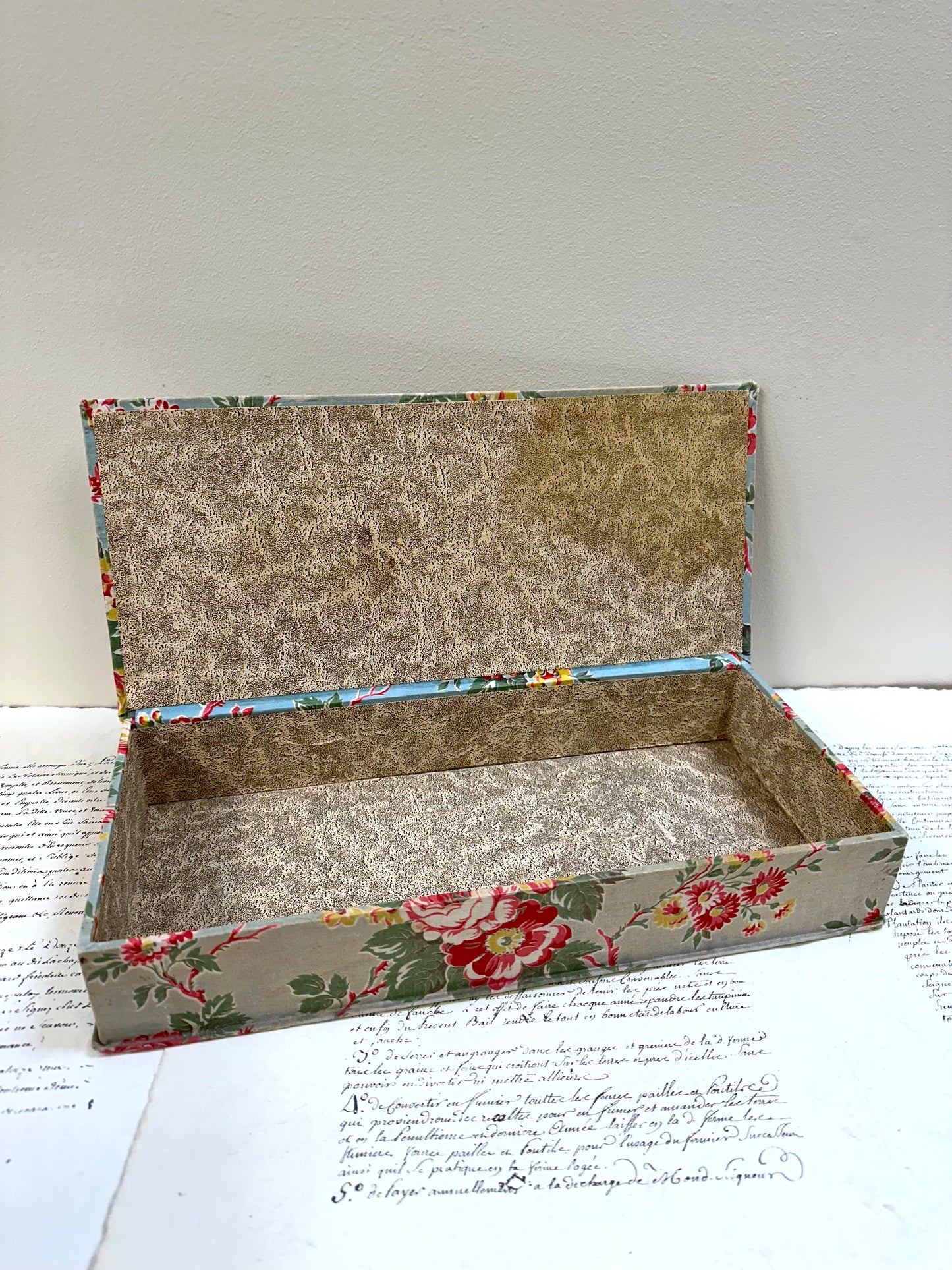 Antique French 'Jardin des Fleur' Fabric Covered Boudoir Boxes
