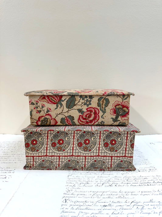 Antique French 'Fleur du Bonheur' Fabric Covered Boudoir Boxes