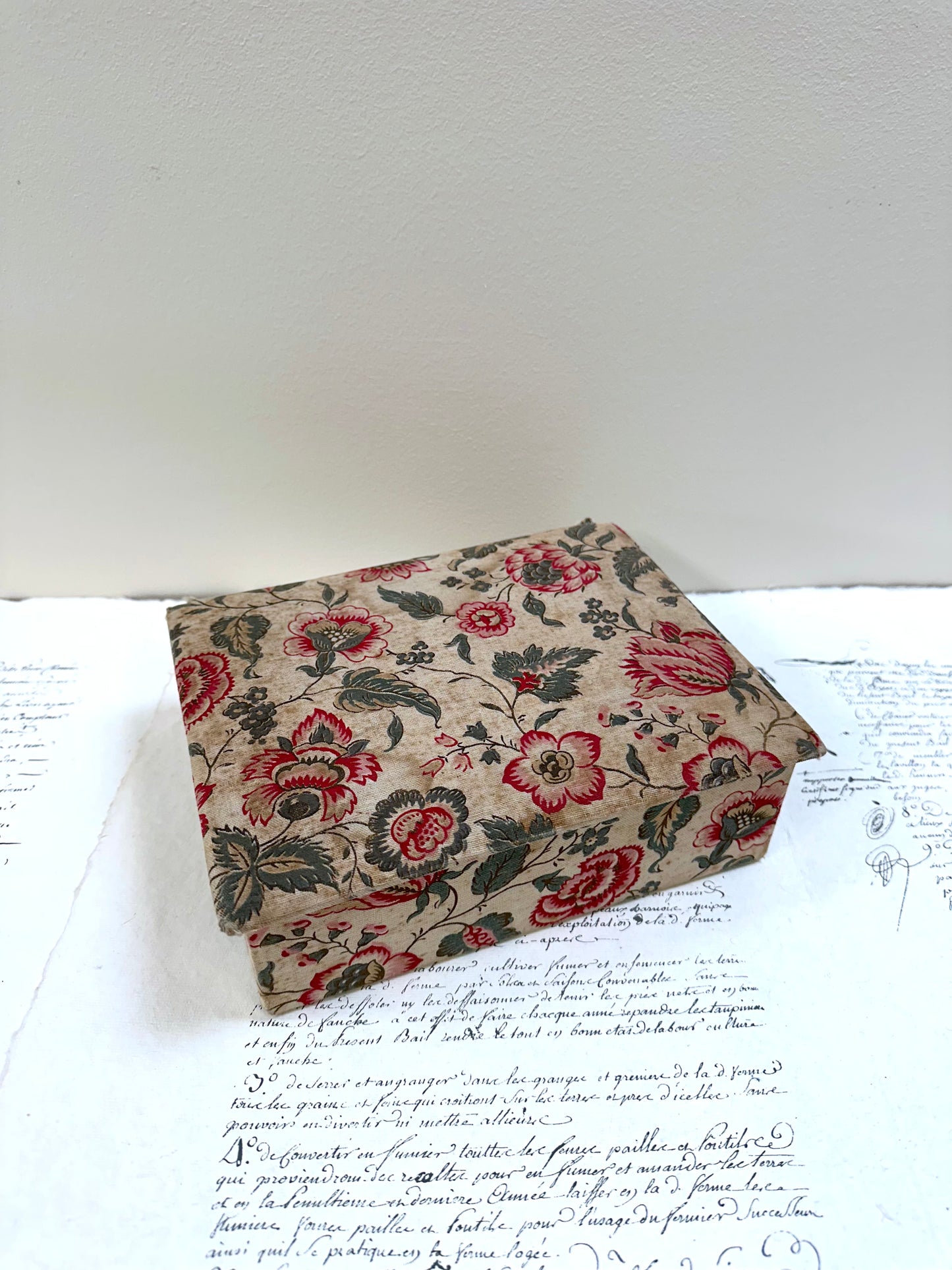 Antique French 'Fleur du Bonheur' Fabric Covered Boudoir Boxes