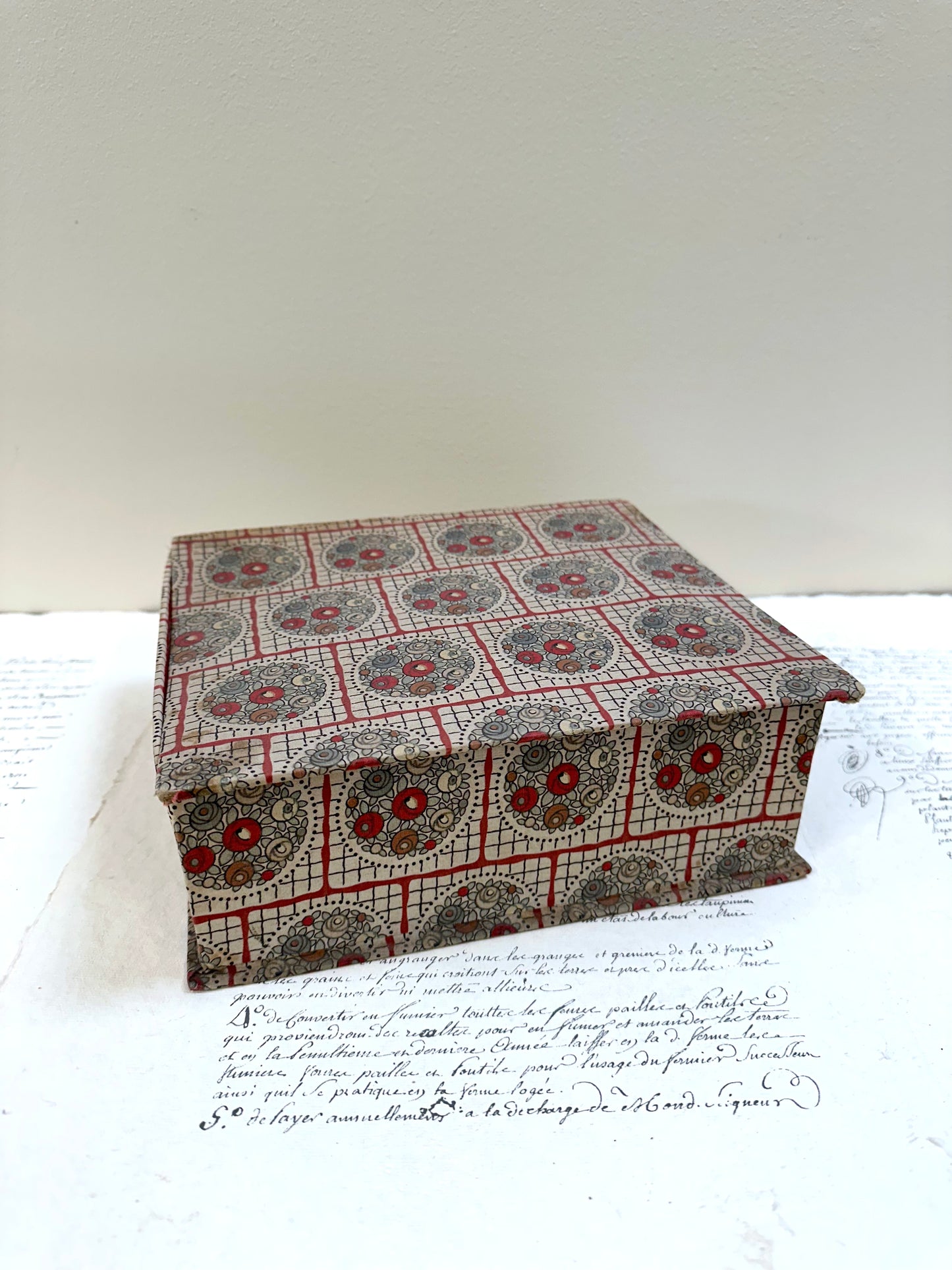 Antique French 'Fleur du Bonheur' Fabric Covered Boudoir Boxes