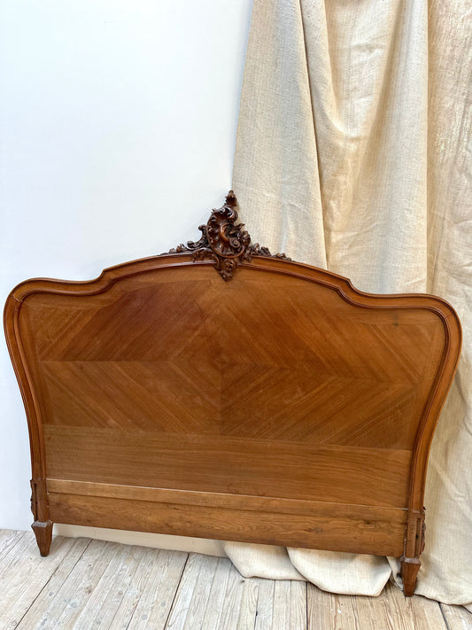 Antique French Louis XV Quartercut Veneer Queen Size Bed