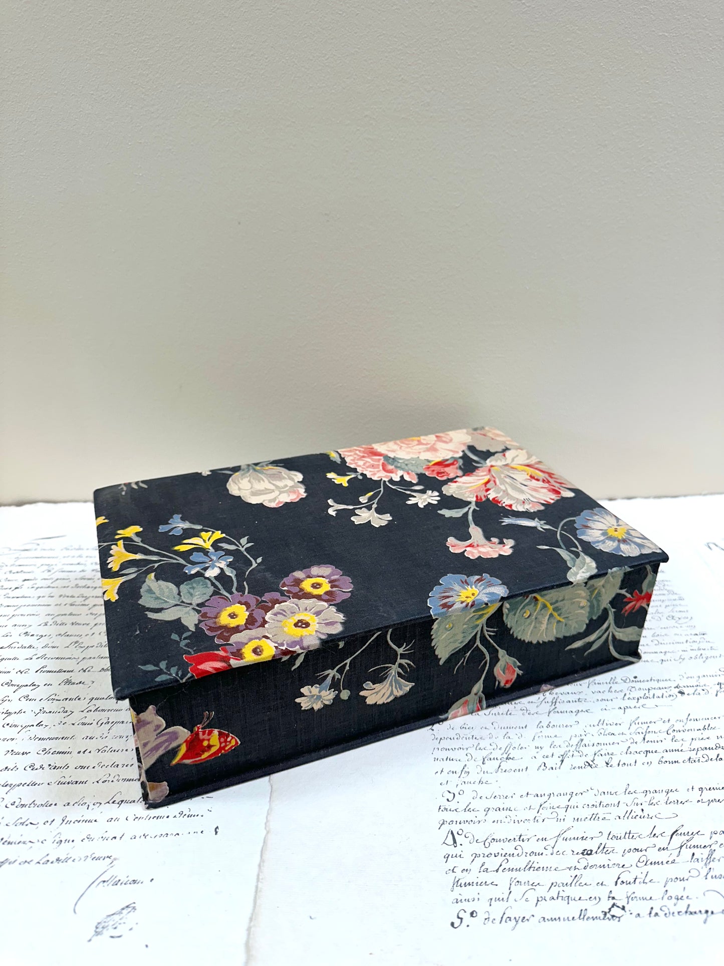 Antique French 'Bouquet des Fleurs' Fabric Covered Boudoir Boxes