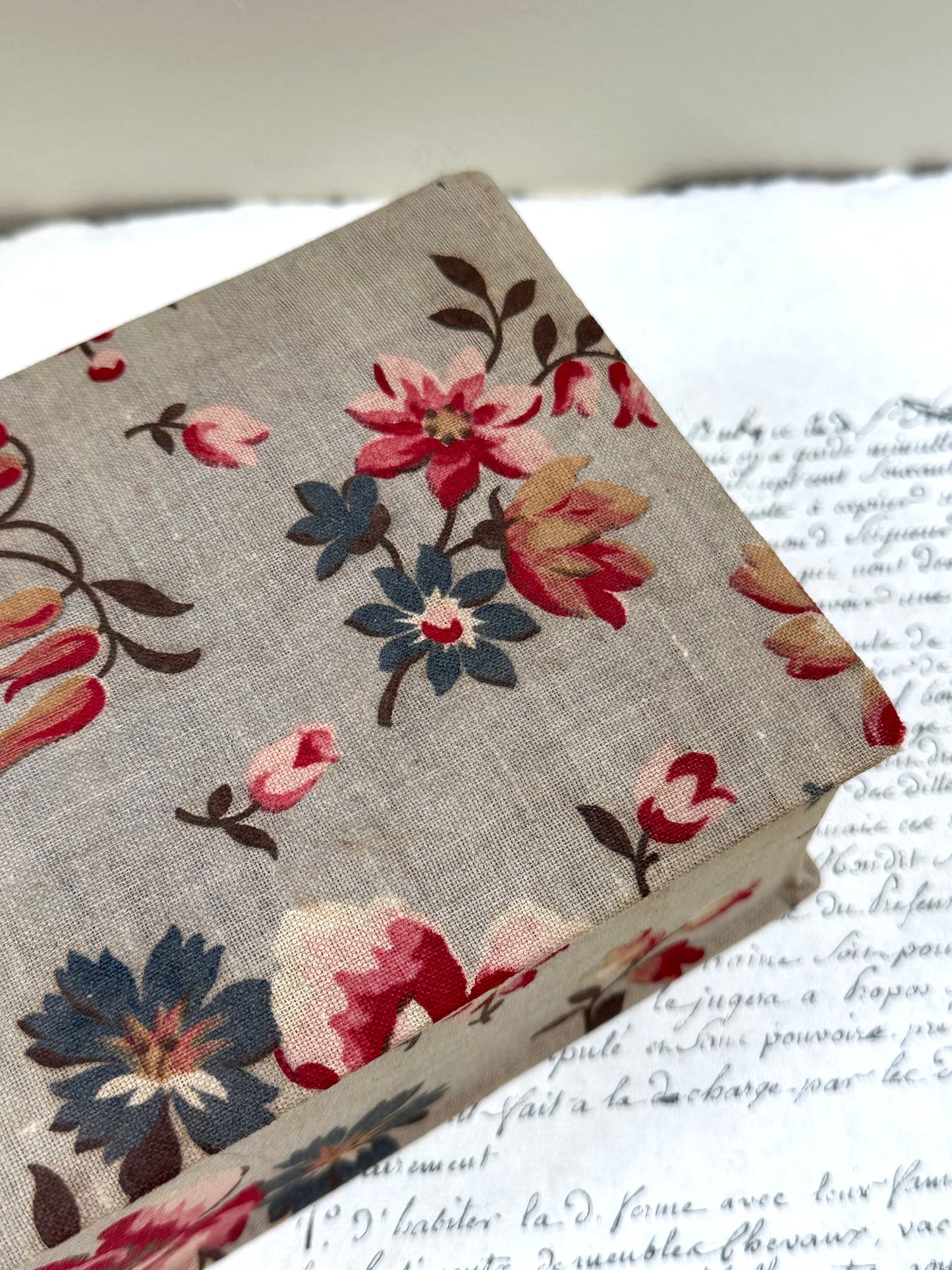 Antique French 'Bouquet des Fleurs' Fabric Covered Boudoir Boxes