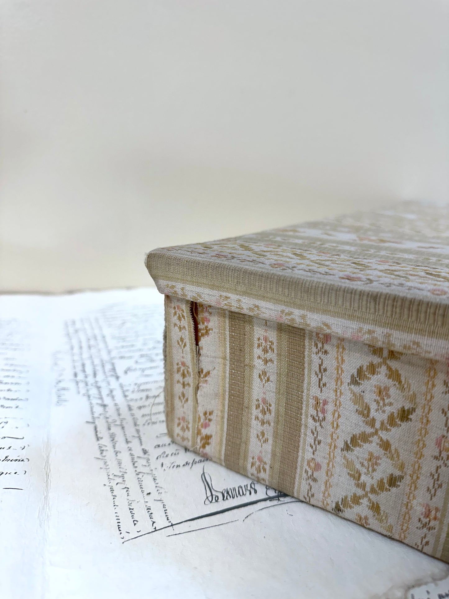 Large Antique French Fabric Covered Boudoir Box