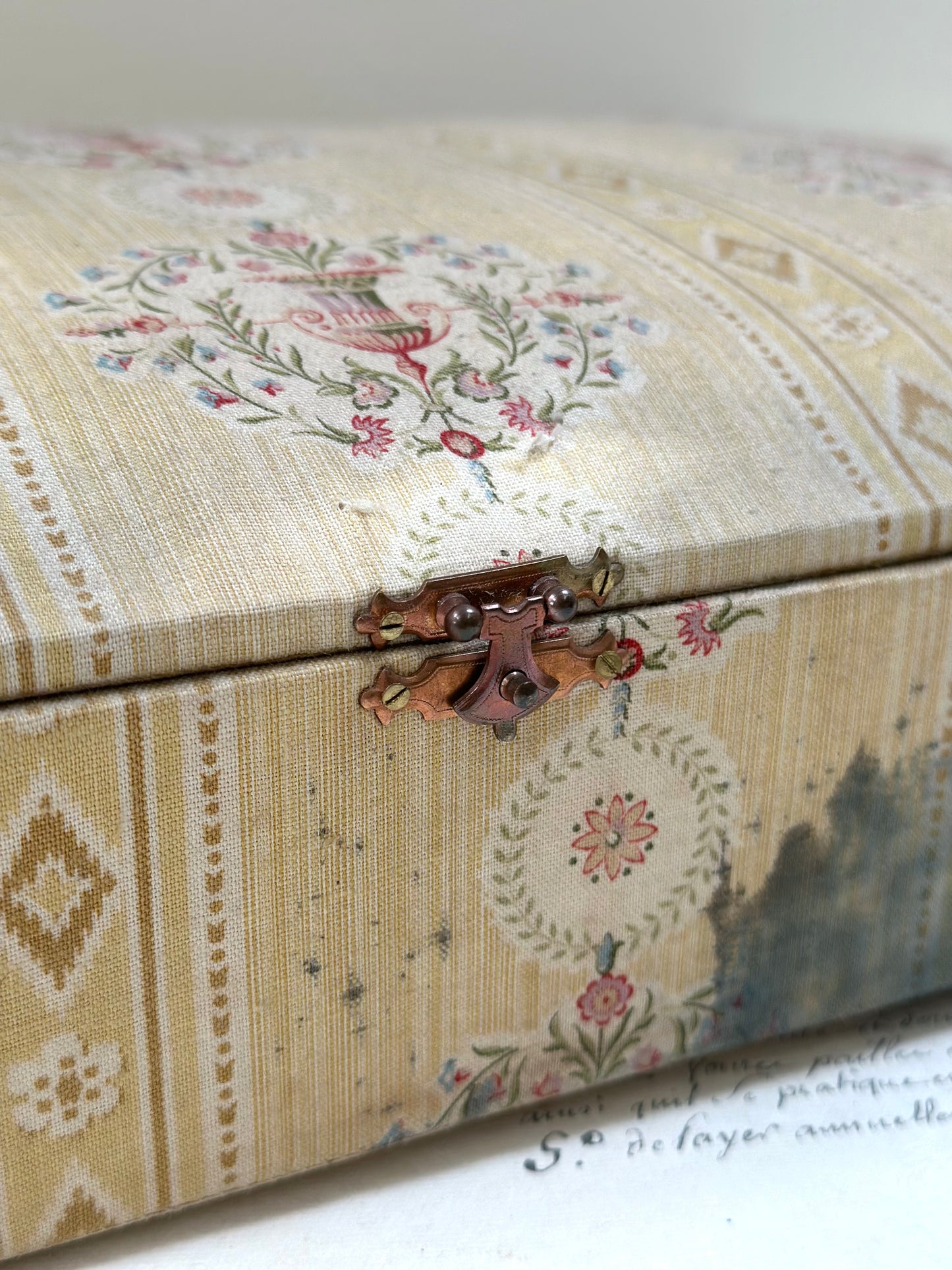 Large Antique French Padded Fabric Covered Boudoir Box