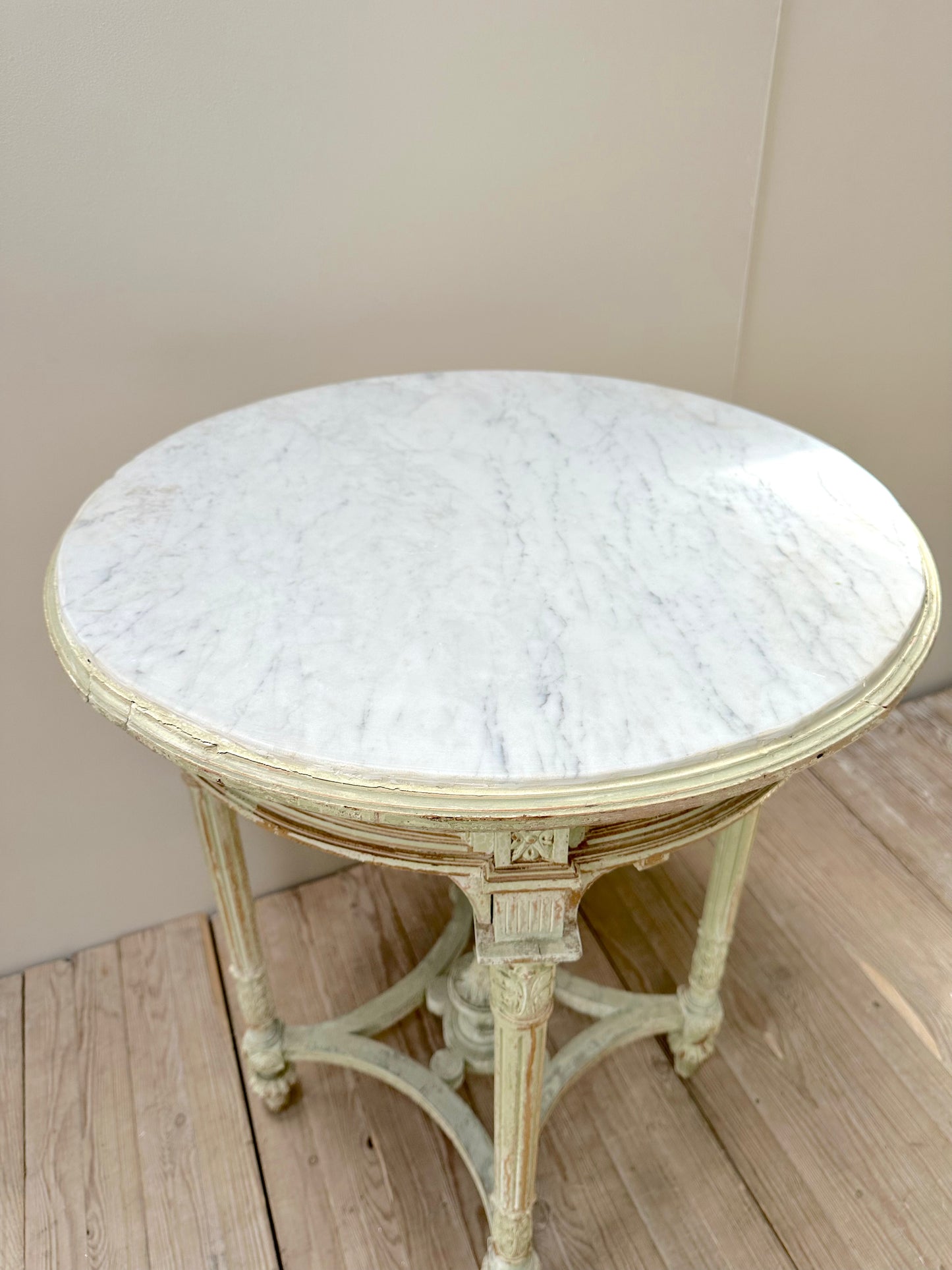 Antique French Louis XVI Round Marble Top Table