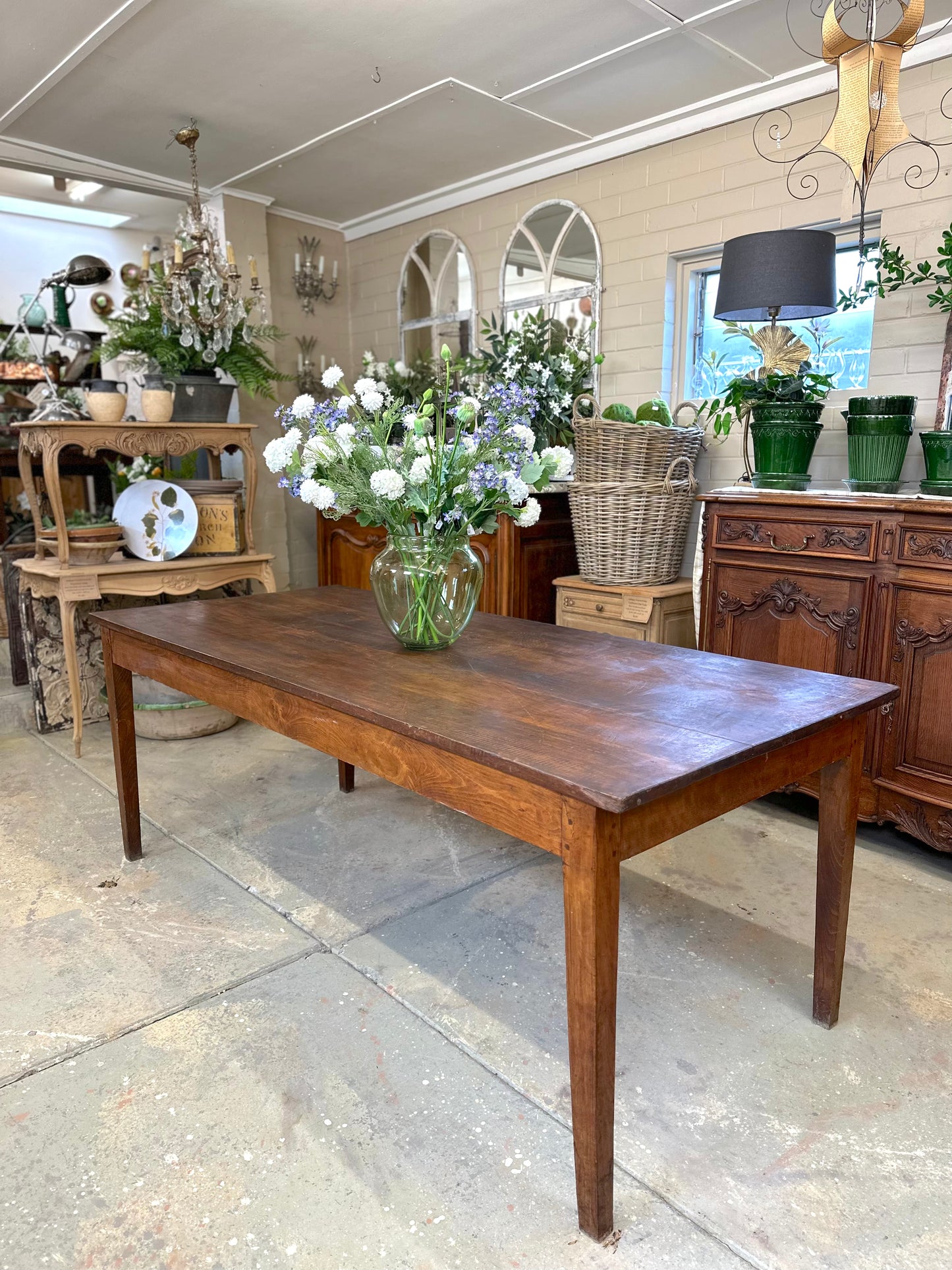 Antique French Rustic Oak Farmhouse Dining Table