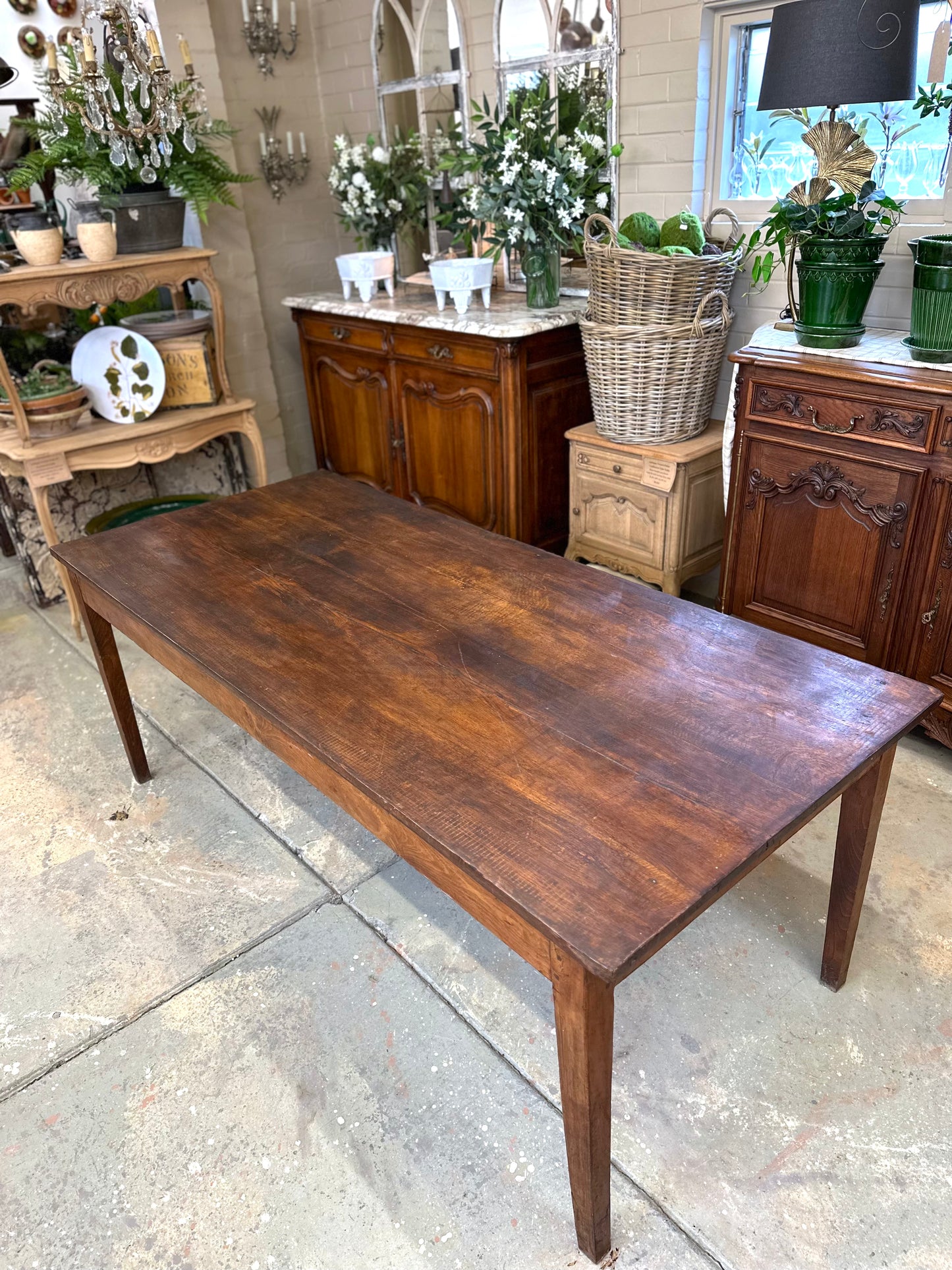 Antique French Rustic Oak Farmhouse Dining Table