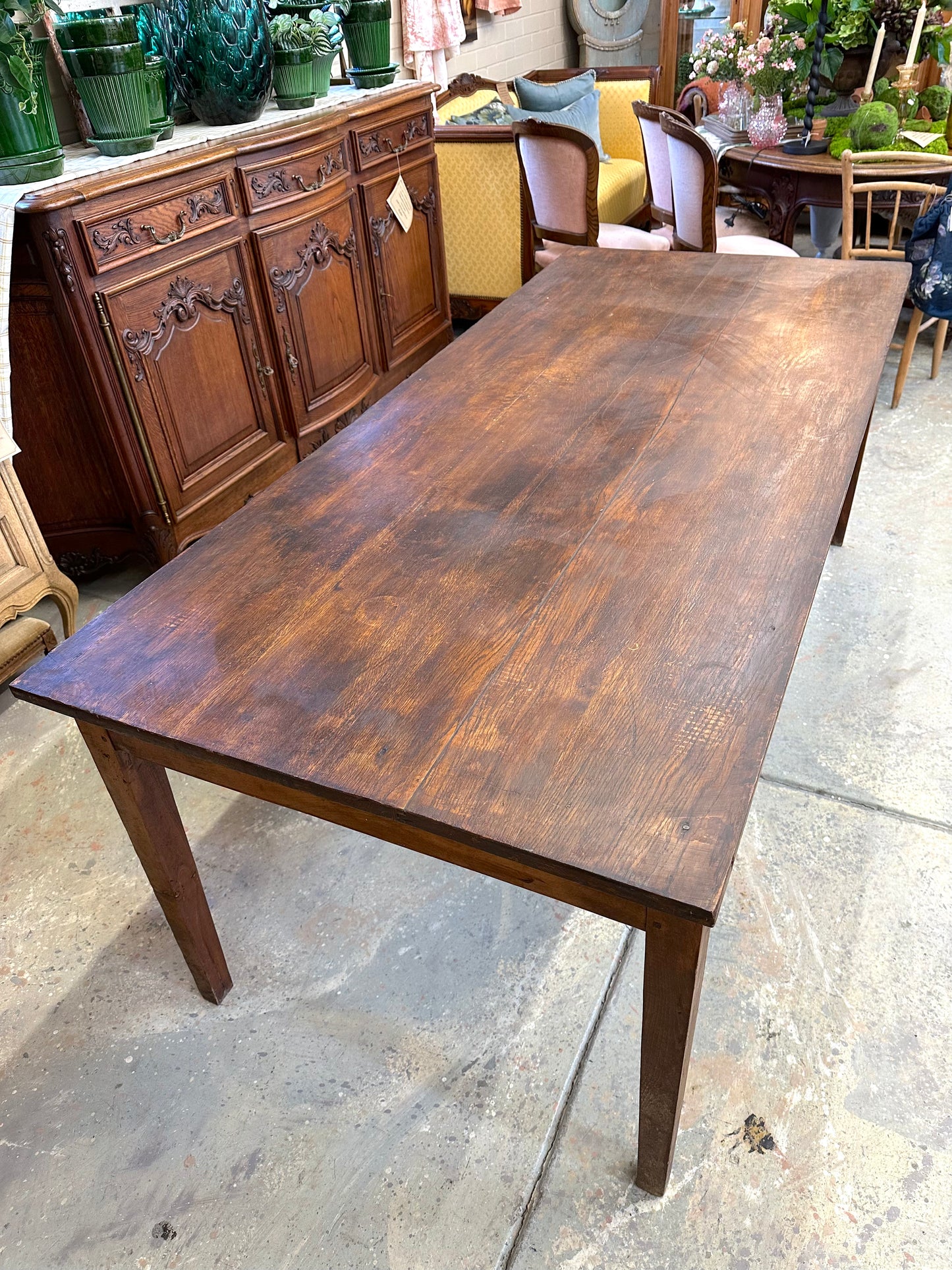 Antique French Rustic Oak Farmhouse Dining Table