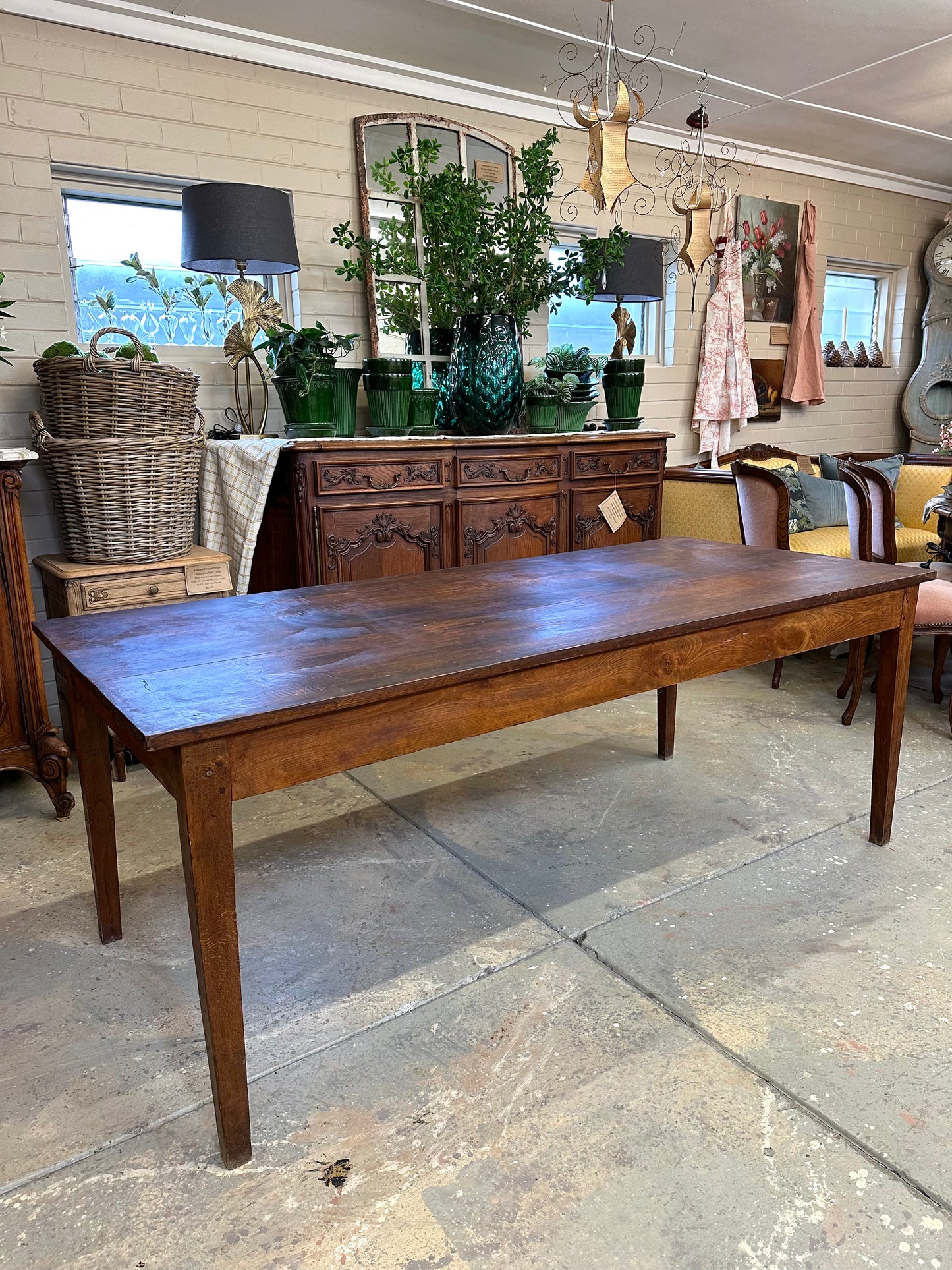 Antique French Rustic Oak Farmhouse Dining Table