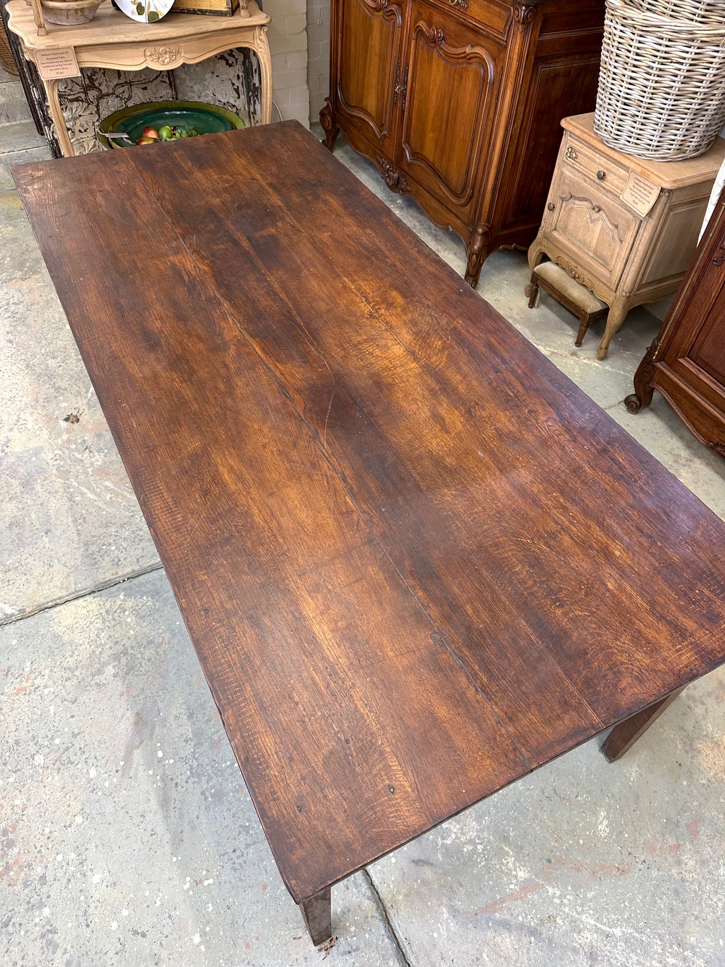 Antique French Rustic Oak Farmhouse Dining Table