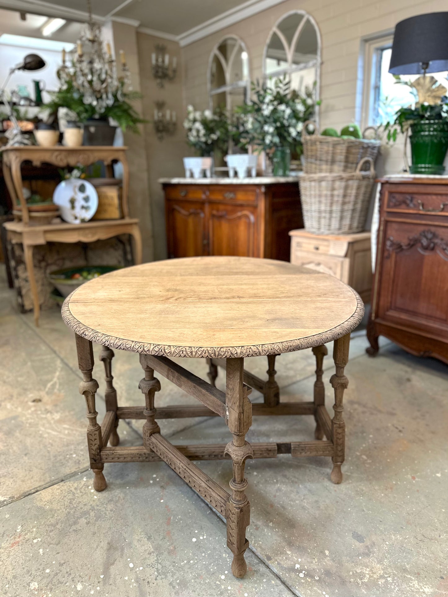 Antique French Oak Gate Leg Oval Table