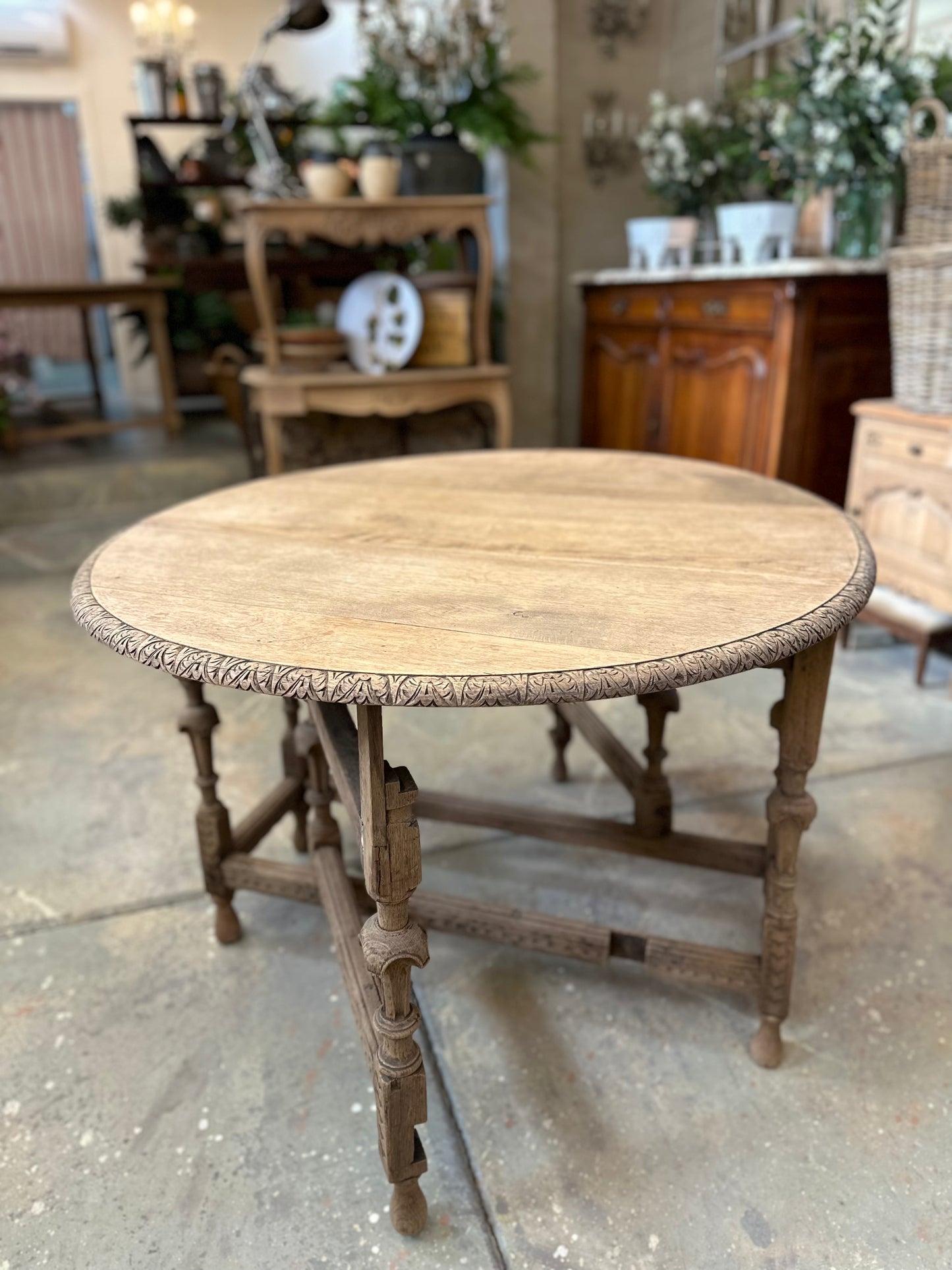 Antique French Oak Gate Leg Oval Table