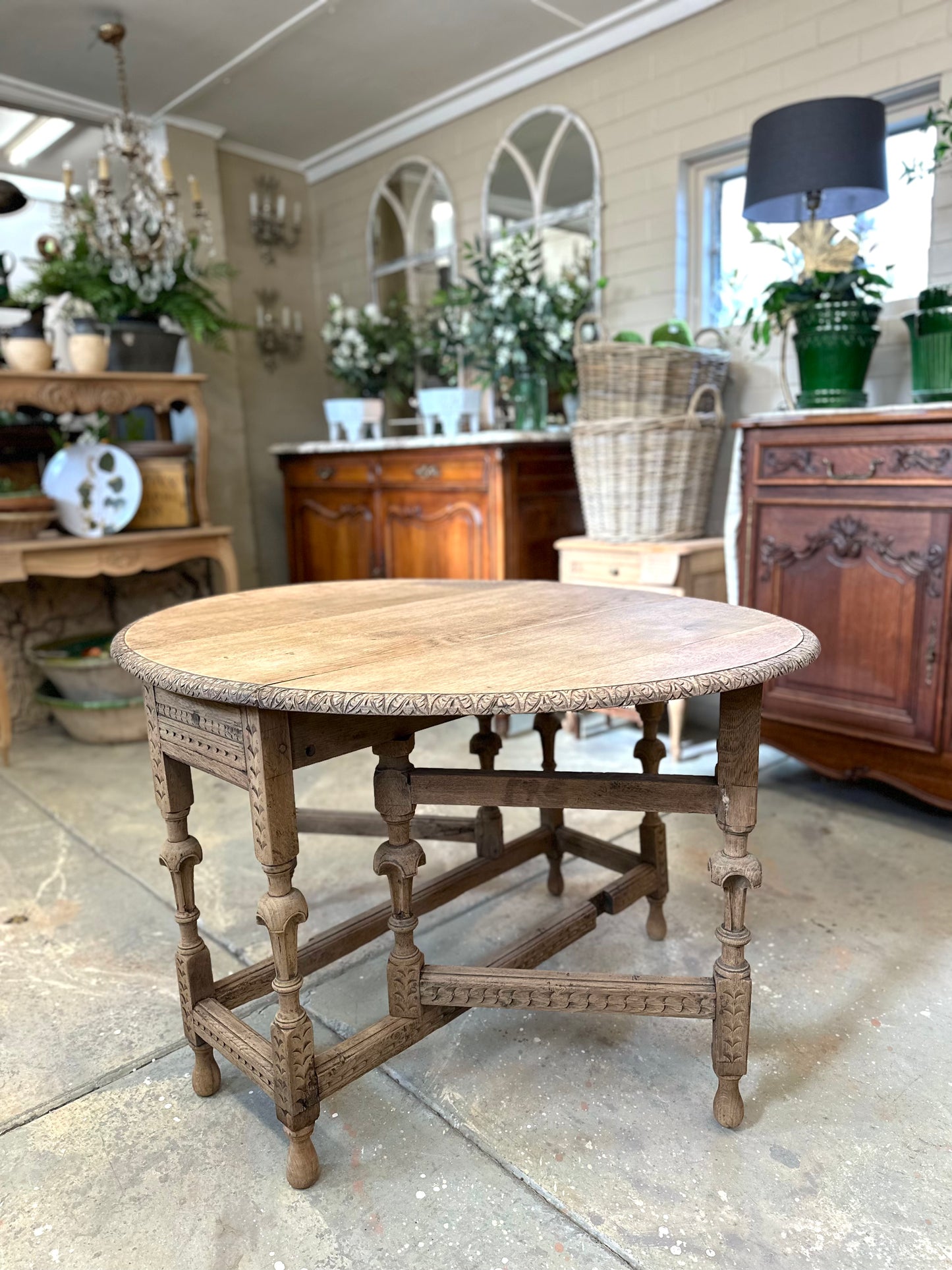 Antique French Oak Gate Leg Oval Table