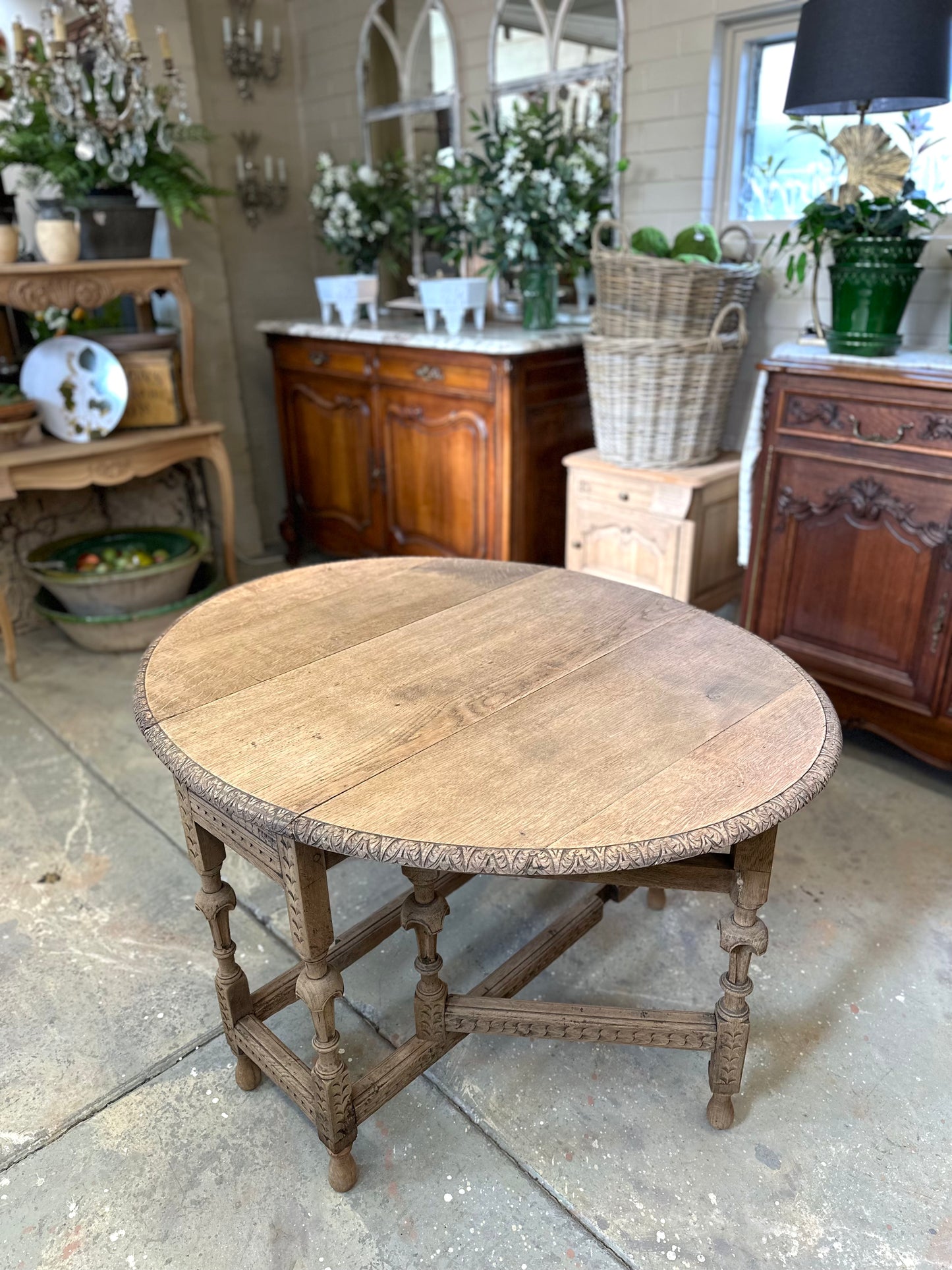 Antique French Oak Gate Leg Oval Table