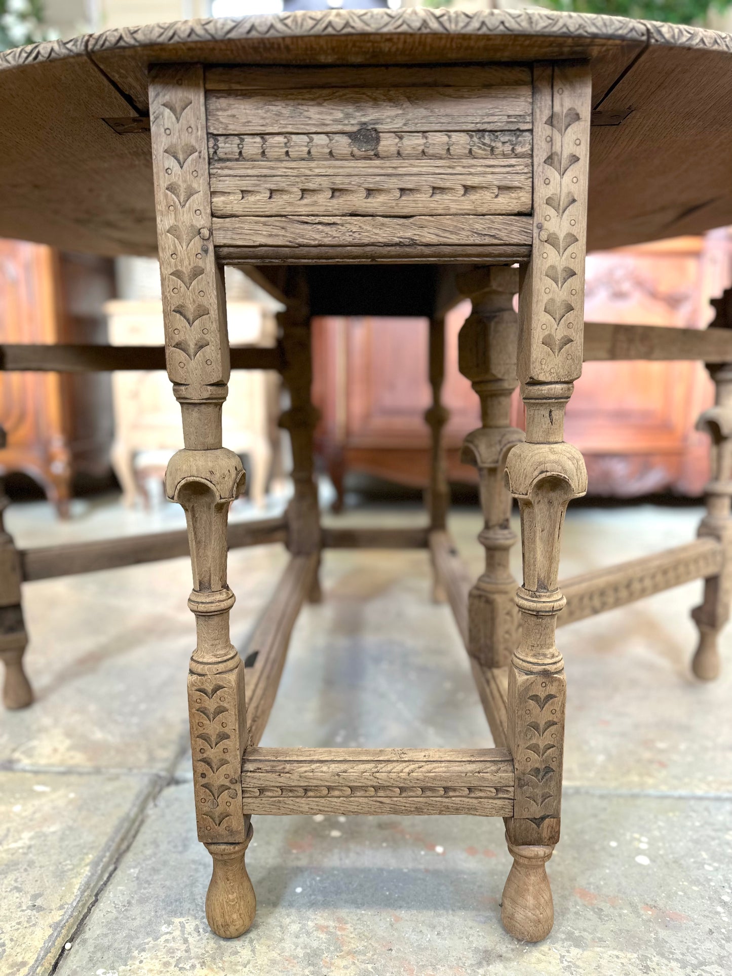 Antique French Oak Gate Leg Oval Table