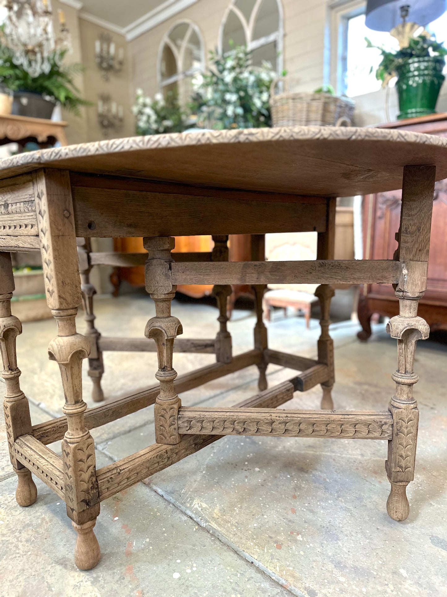 Antique French Oak Gate Leg Oval Table