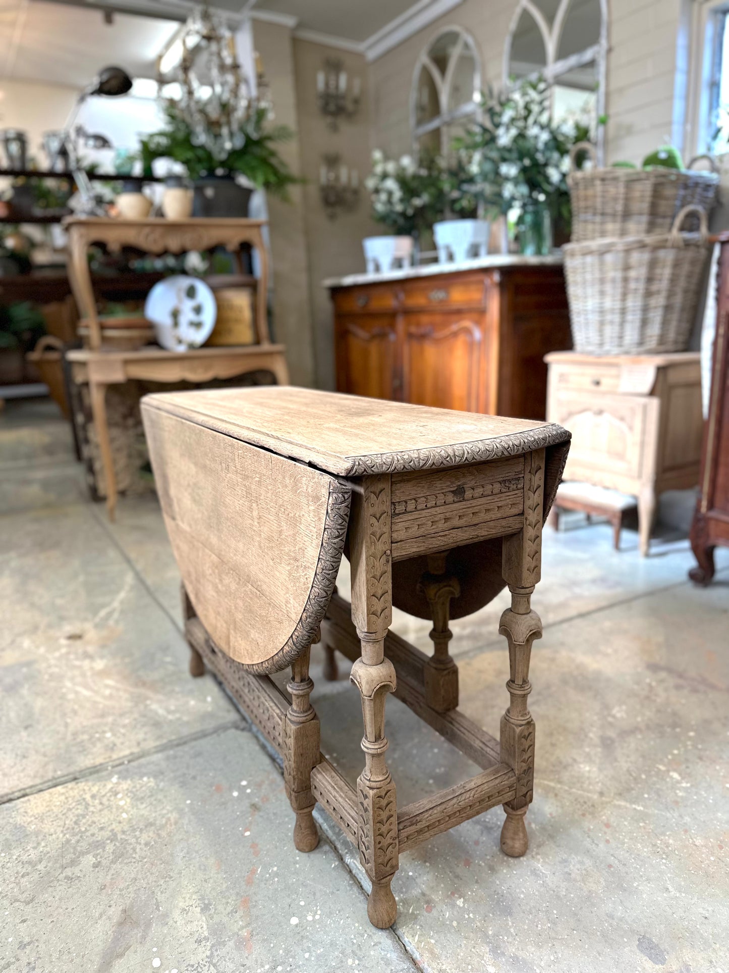 Antique French Oak Gate Leg Oval Table