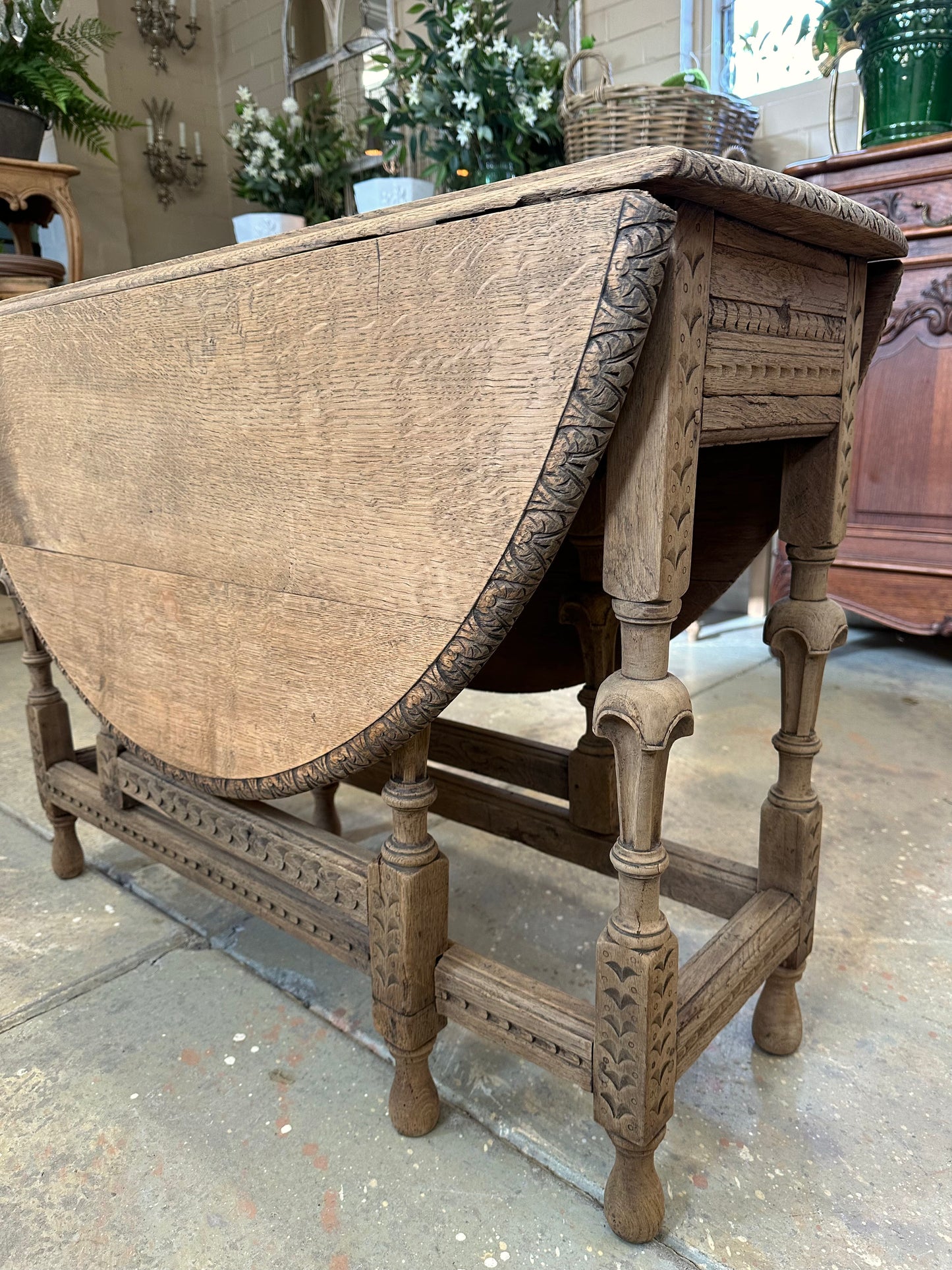 Antique French Oak Gate Leg Oval Table