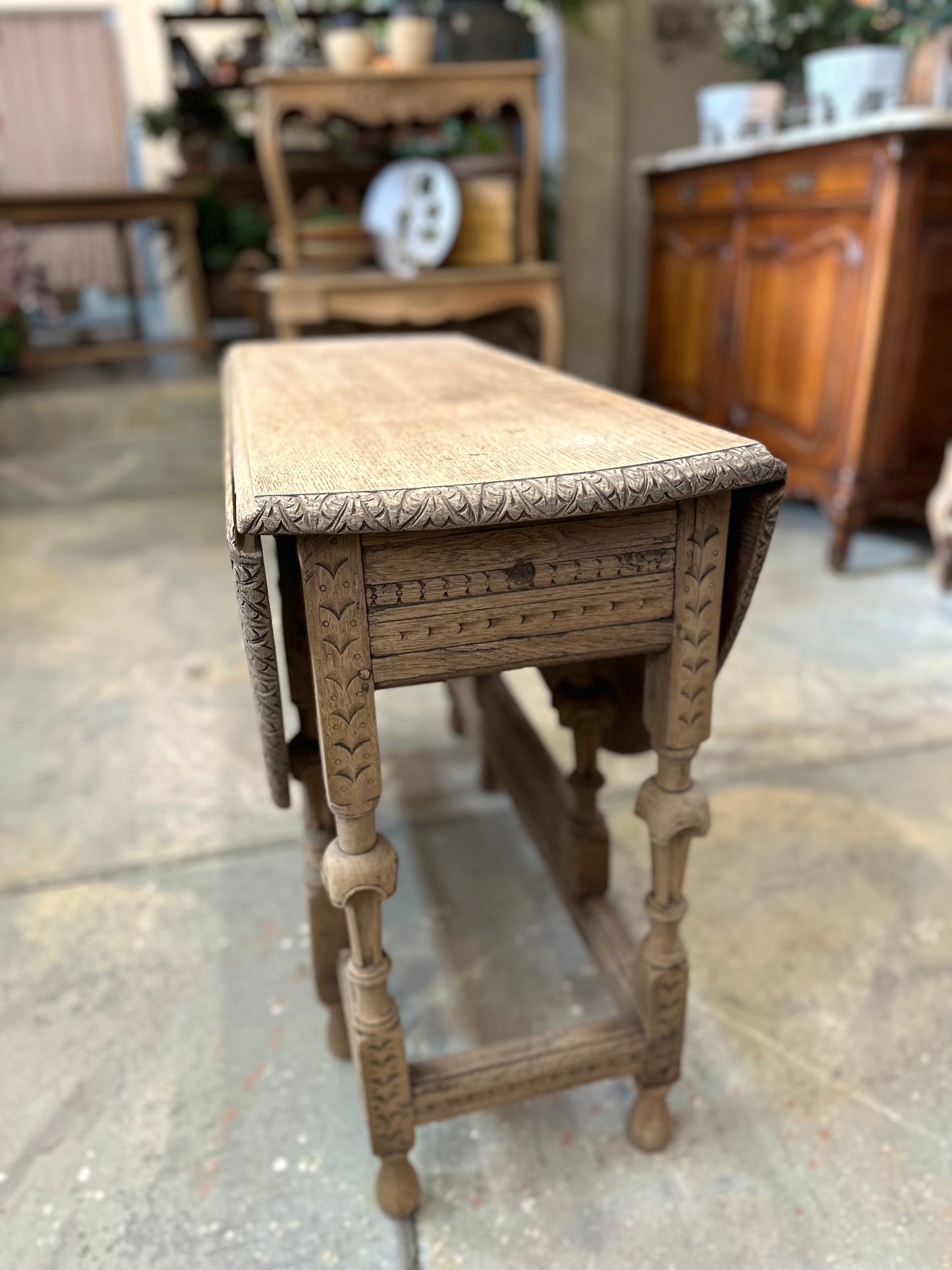 Antique French Oak Gate Leg Oval Table