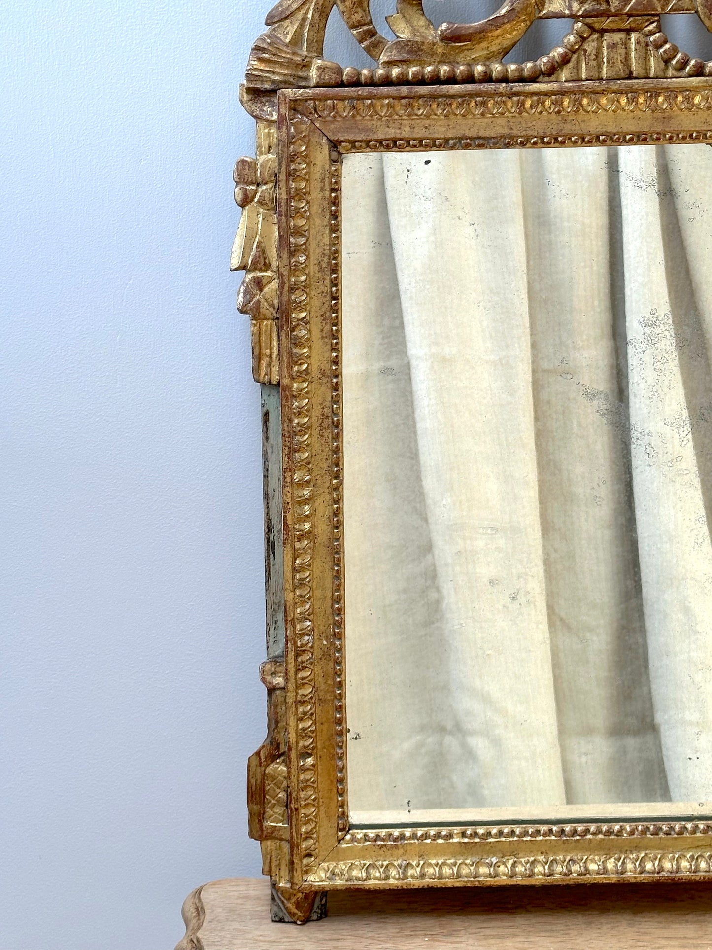 Antique French Louis XVI Bird in Wreath Gold Gilt Mirror