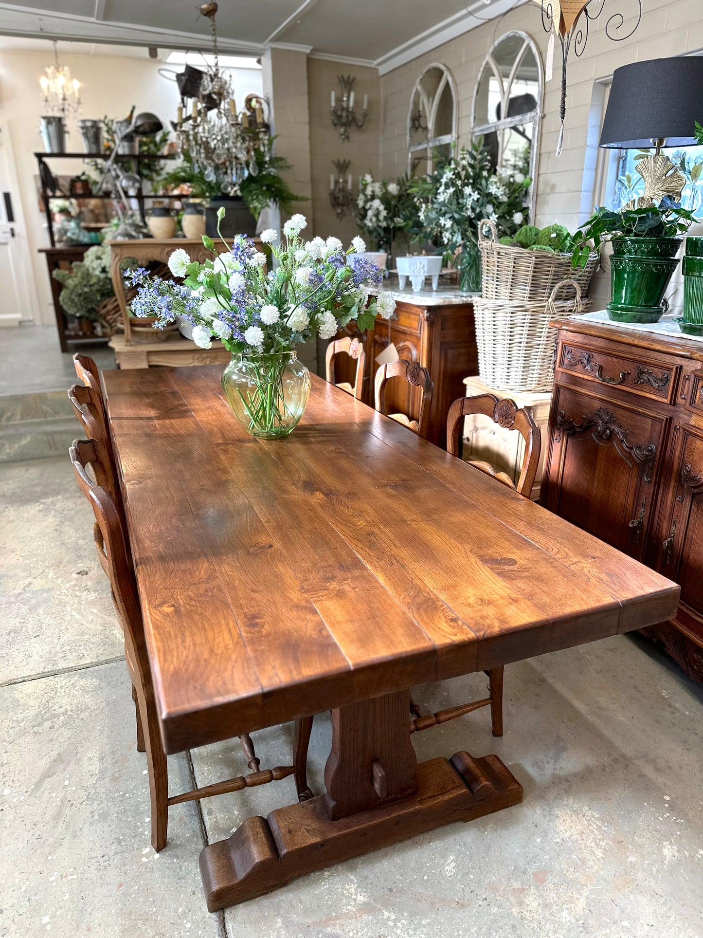 Antique French Solid Oak Dining Table