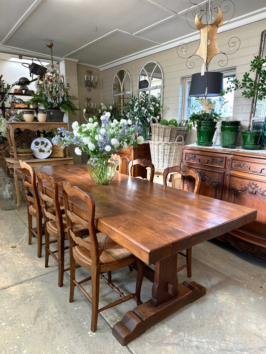Antique French Solid Oak Dining Table