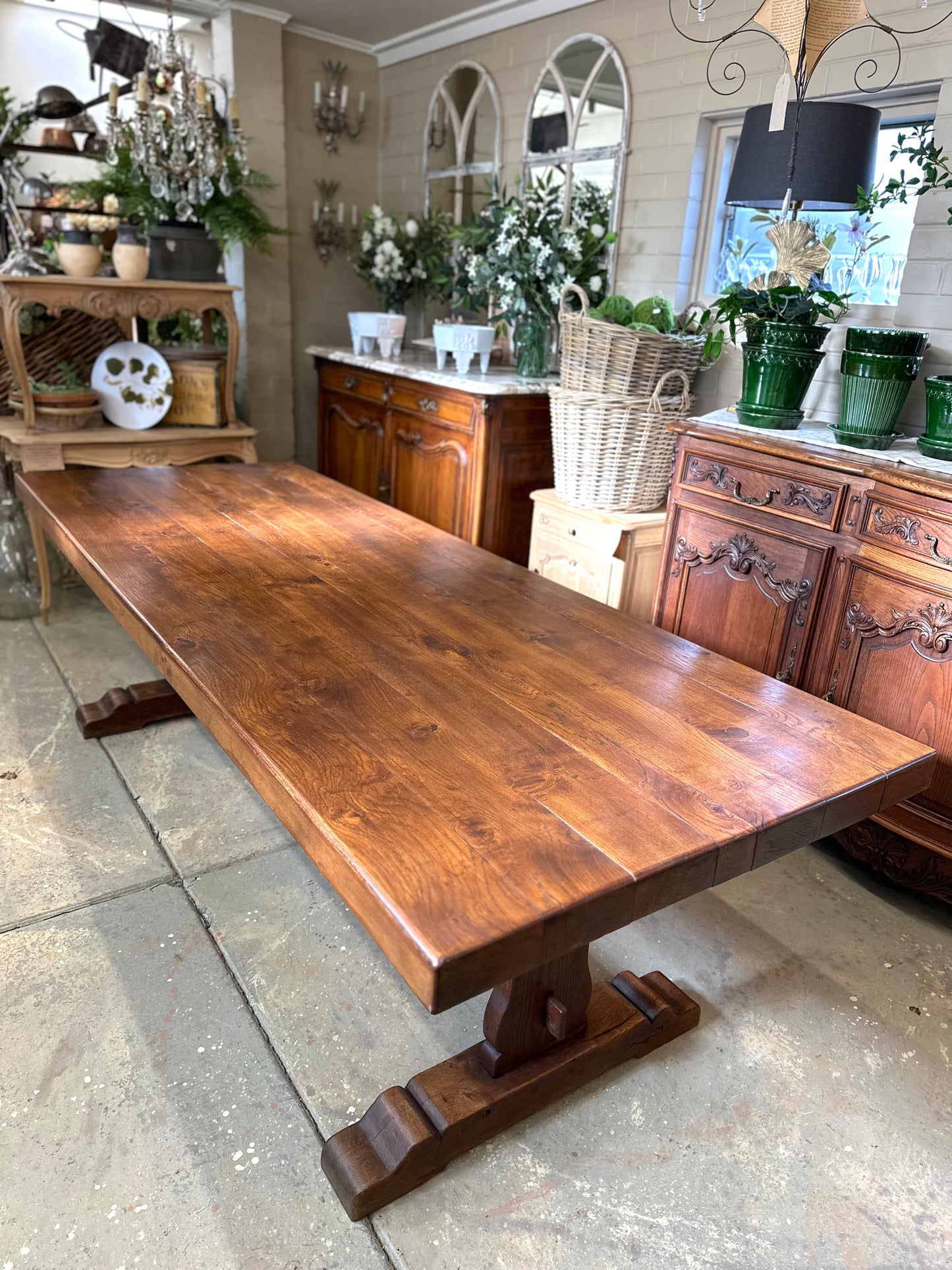 Antique French Solid Oak Dining Table