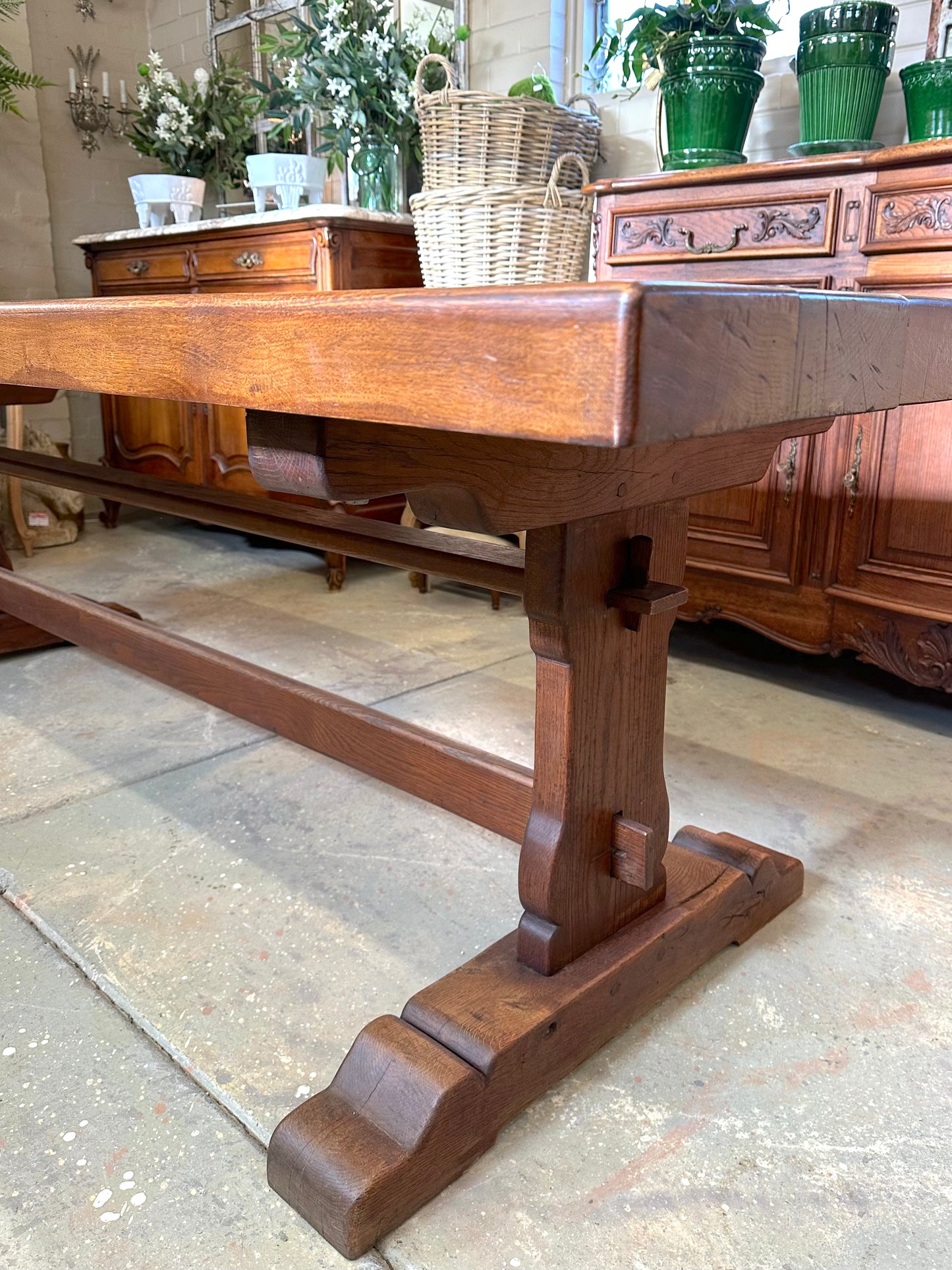 Antique French Solid Oak Dining Table