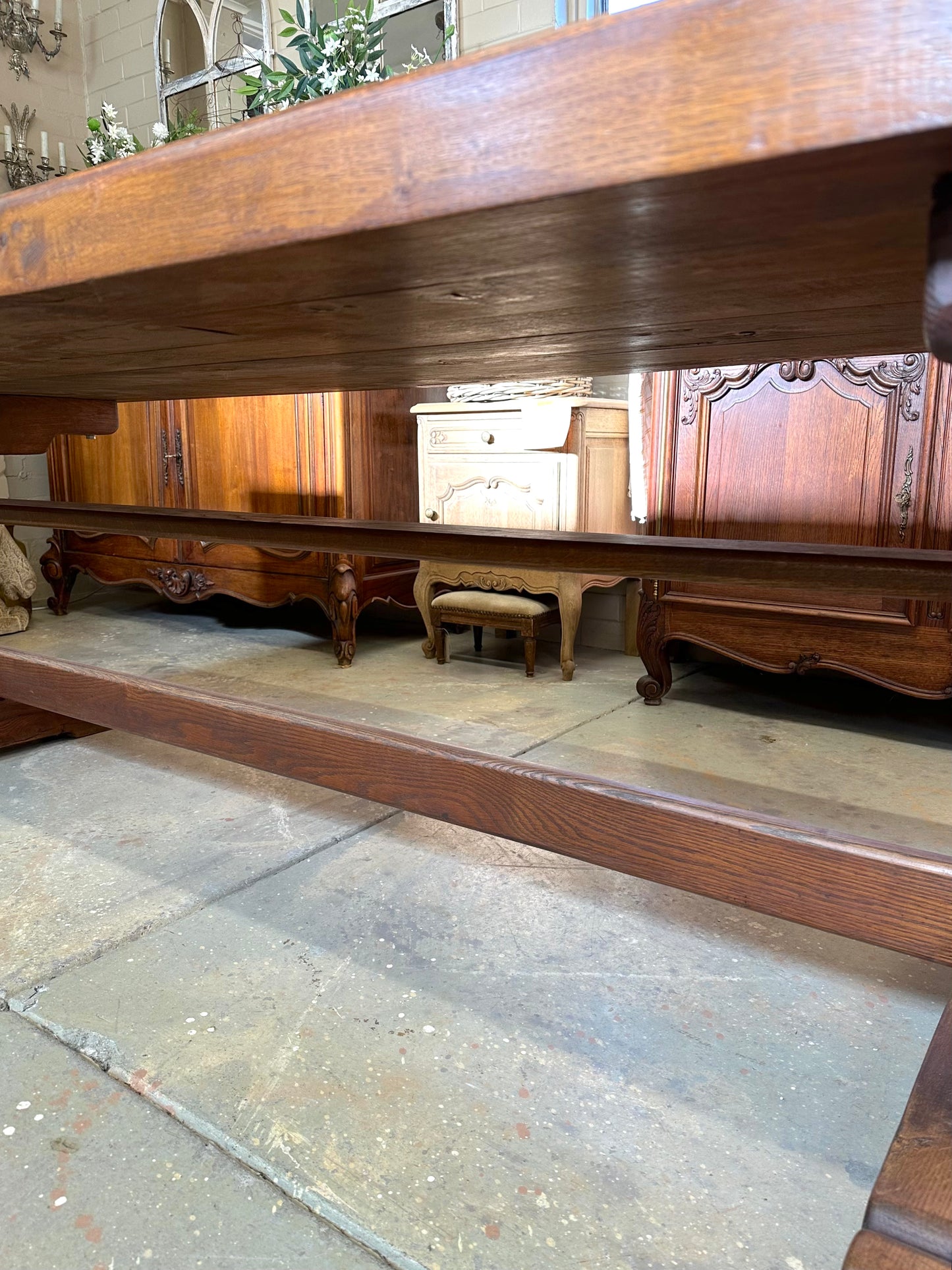 Antique French Solid Oak Dining Table