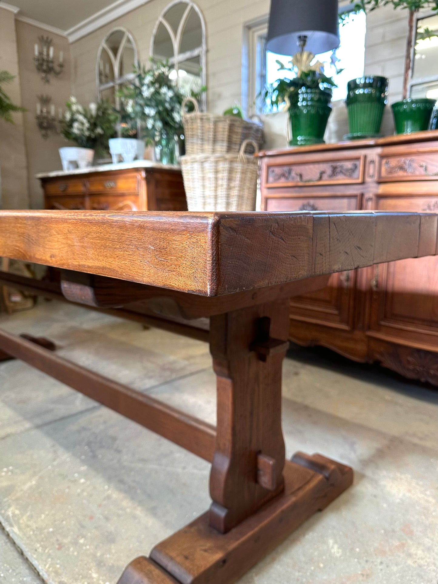 Antique French Solid Oak Dining Table