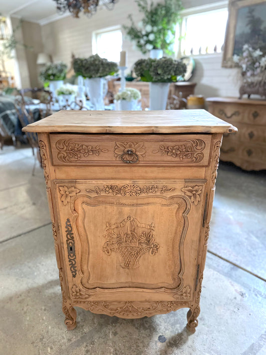 Antique French Confiturier With Flower Basket Carving - Raw Finish